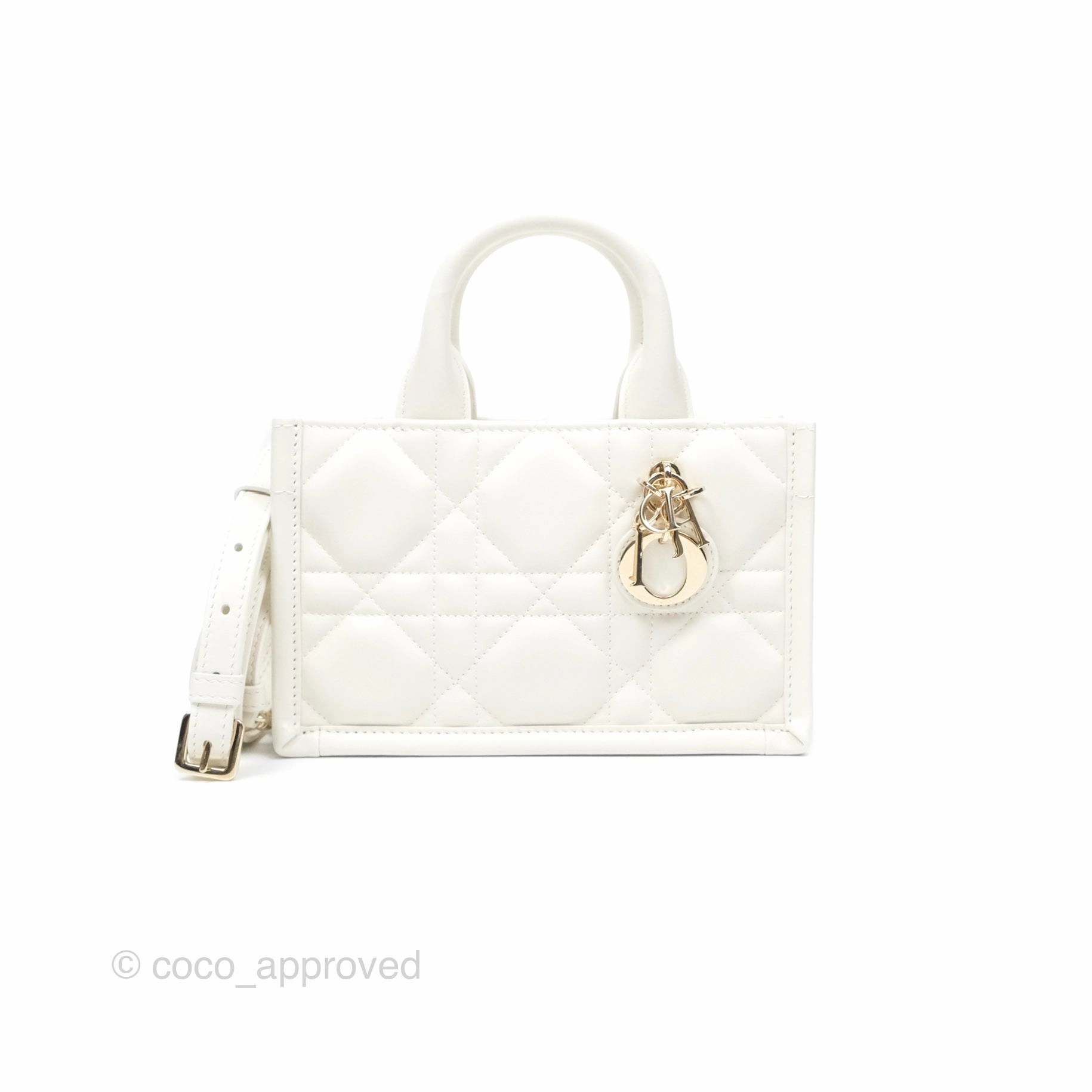 Christian Dior Mini Dior Book Tote Latte Macrocannage Calfskin Gold Hardware