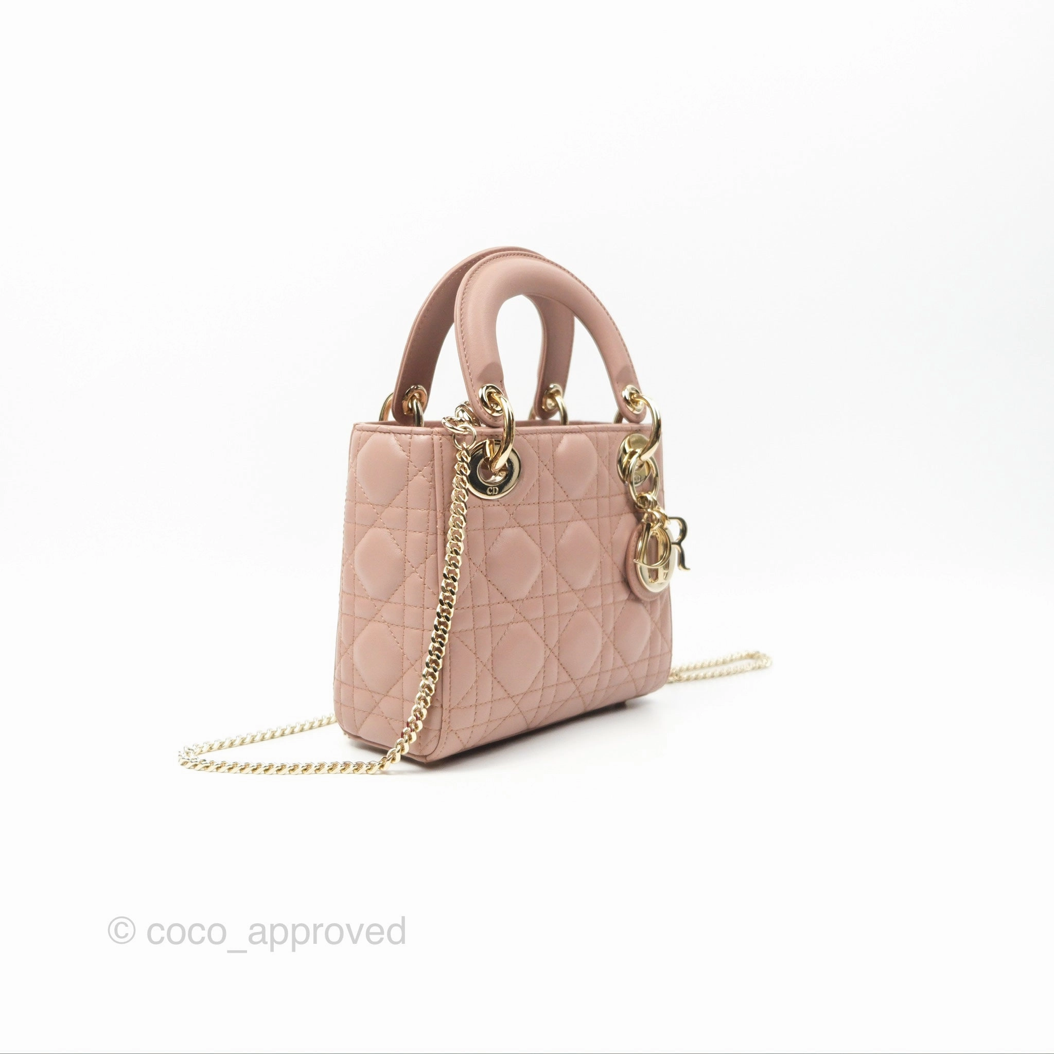 Christian Dior Mini Lady Dior Blush Cannage Lambskin Gold Hardware