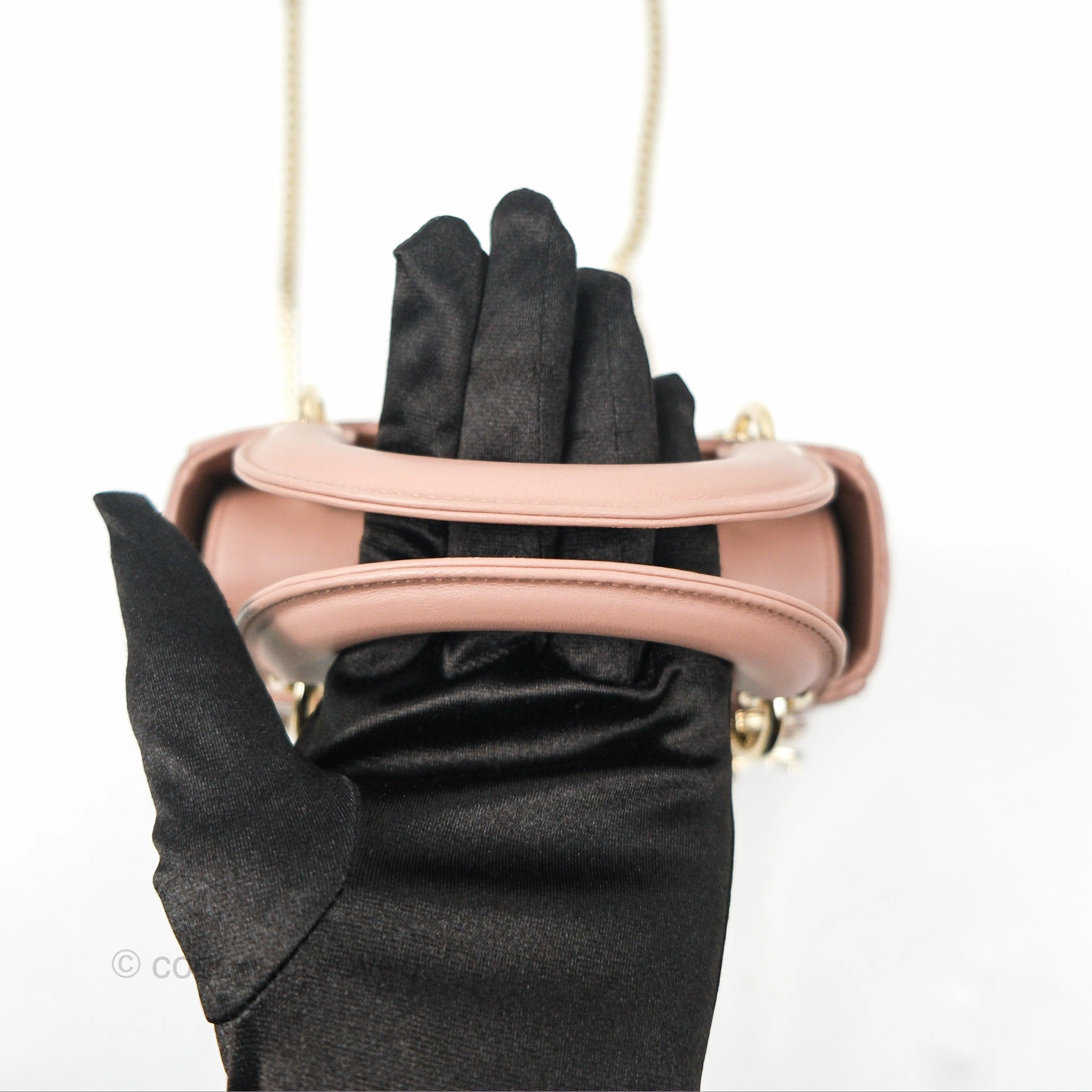 Christian Dior Mini Lady Dior Blush Cannage Lambskin Gold Hardware