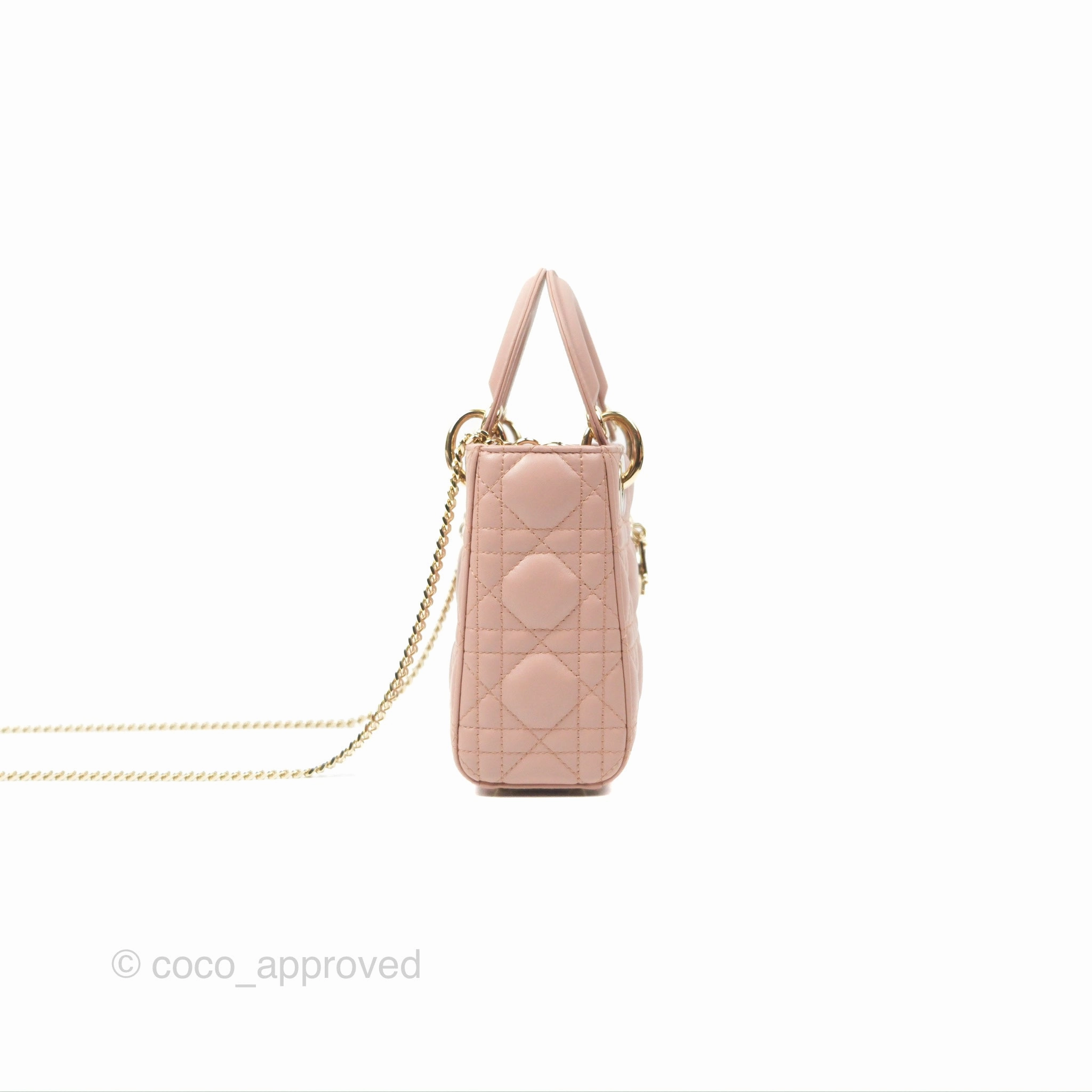 Christian Dior Mini Lady Dior Blush Cannage Lambskin Gold Hardware