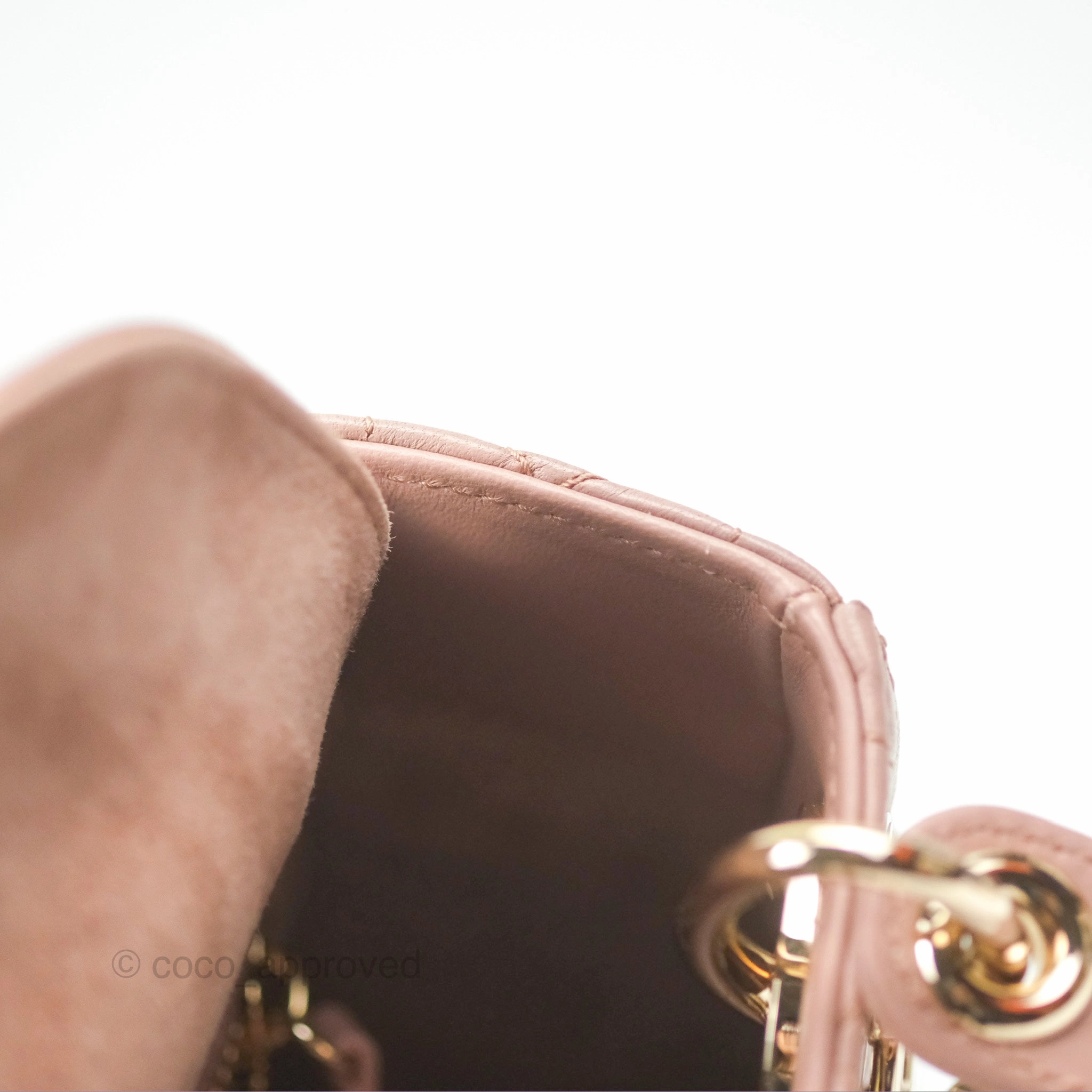 Christian Dior Mini Lady Dior Blush Cannage Lambskin Gold Hardware