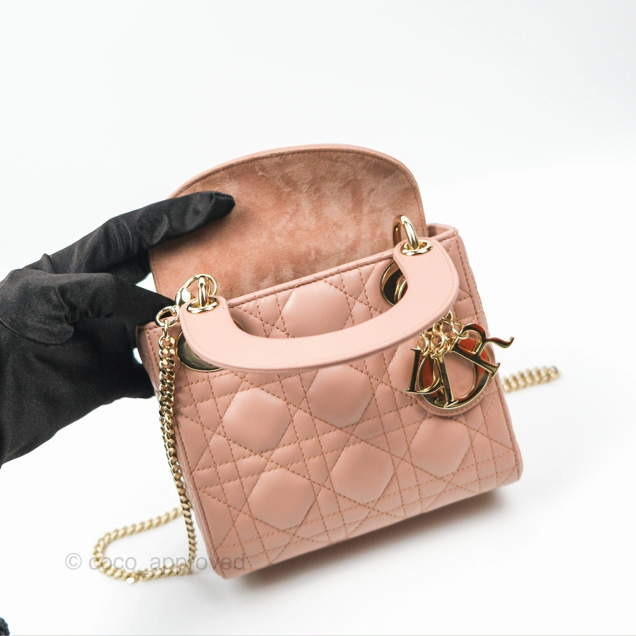 Christian Dior Mini Lady Dior Blush Cannage Lambskin Gold Hardware