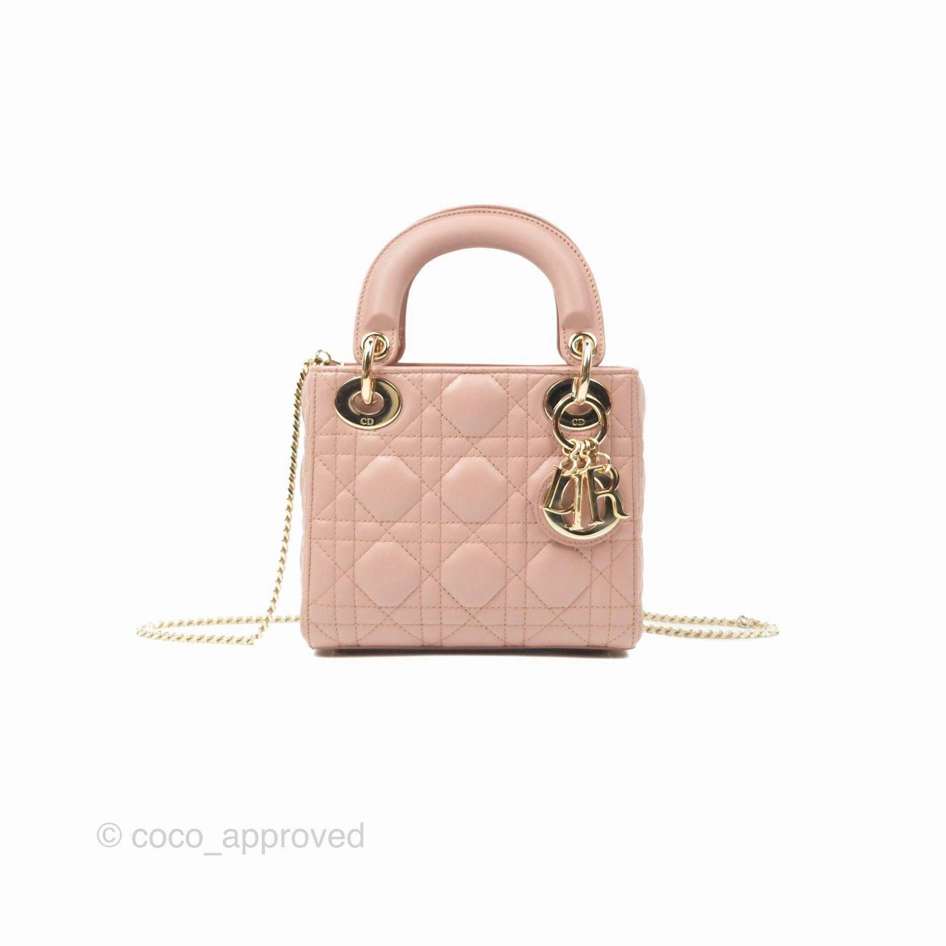 Christian Dior Mini Lady Dior Blush Cannage Lambskin Gold Hardware