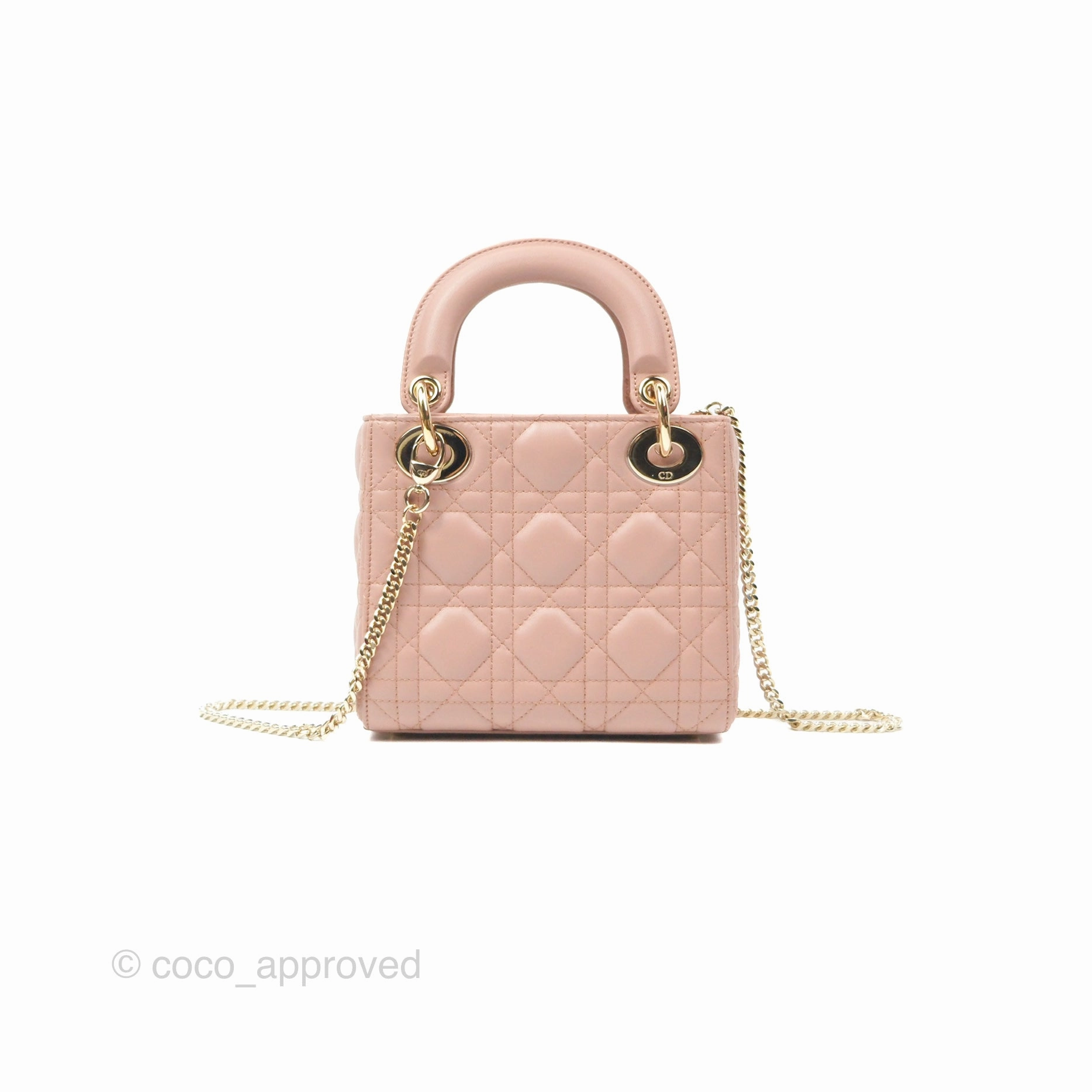 Christian Dior Mini Lady Dior Blush Cannage Lambskin Gold Hardware