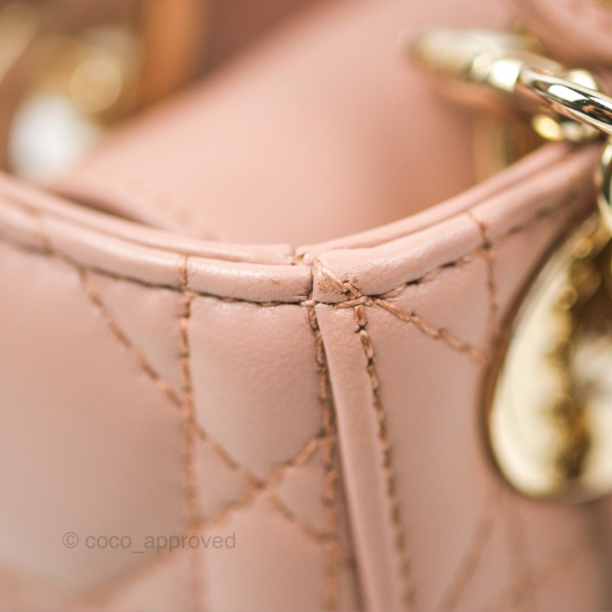 Christian Dior Mini Lady Dior Blush Cannage Lambskin Gold Hardware