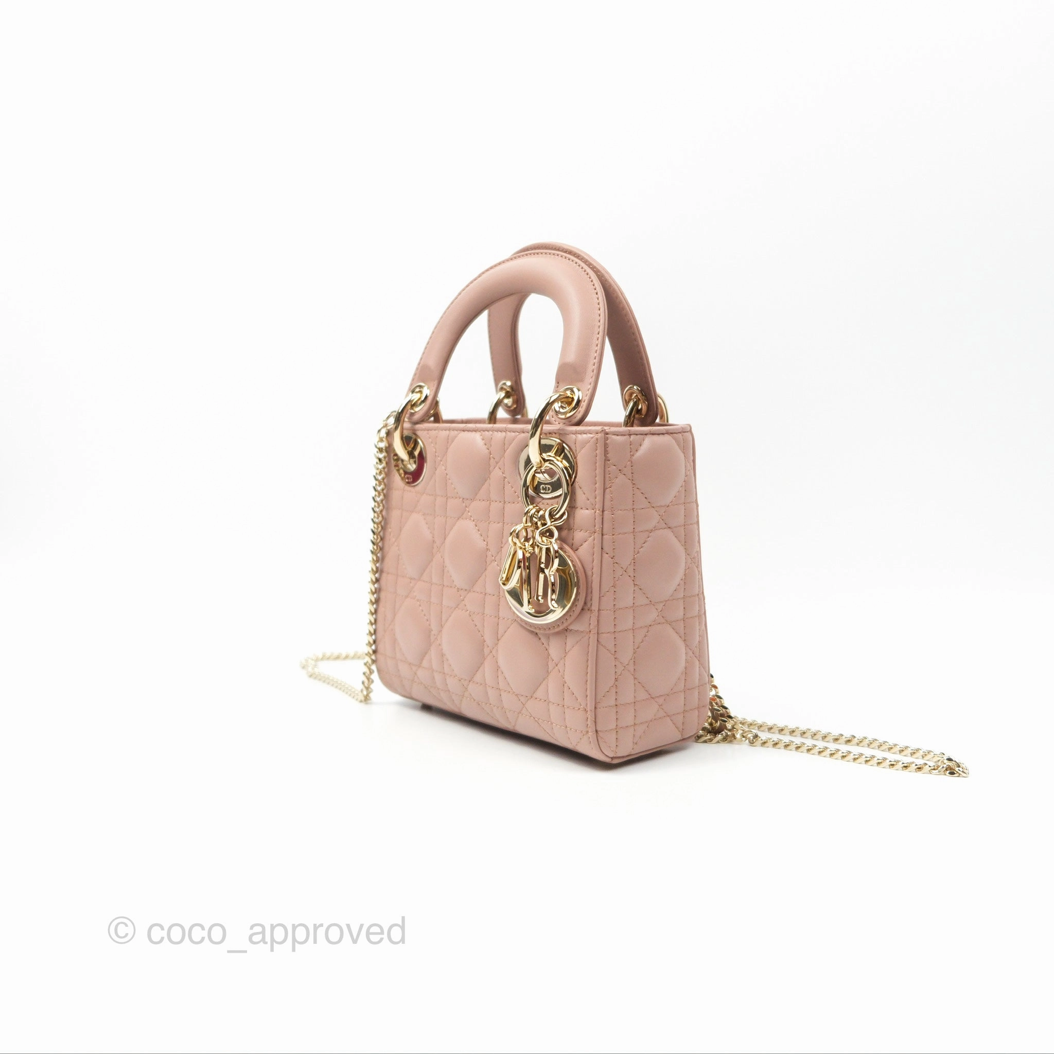 Christian Dior Mini Lady Dior Blush Cannage Lambskin Gold Hardware