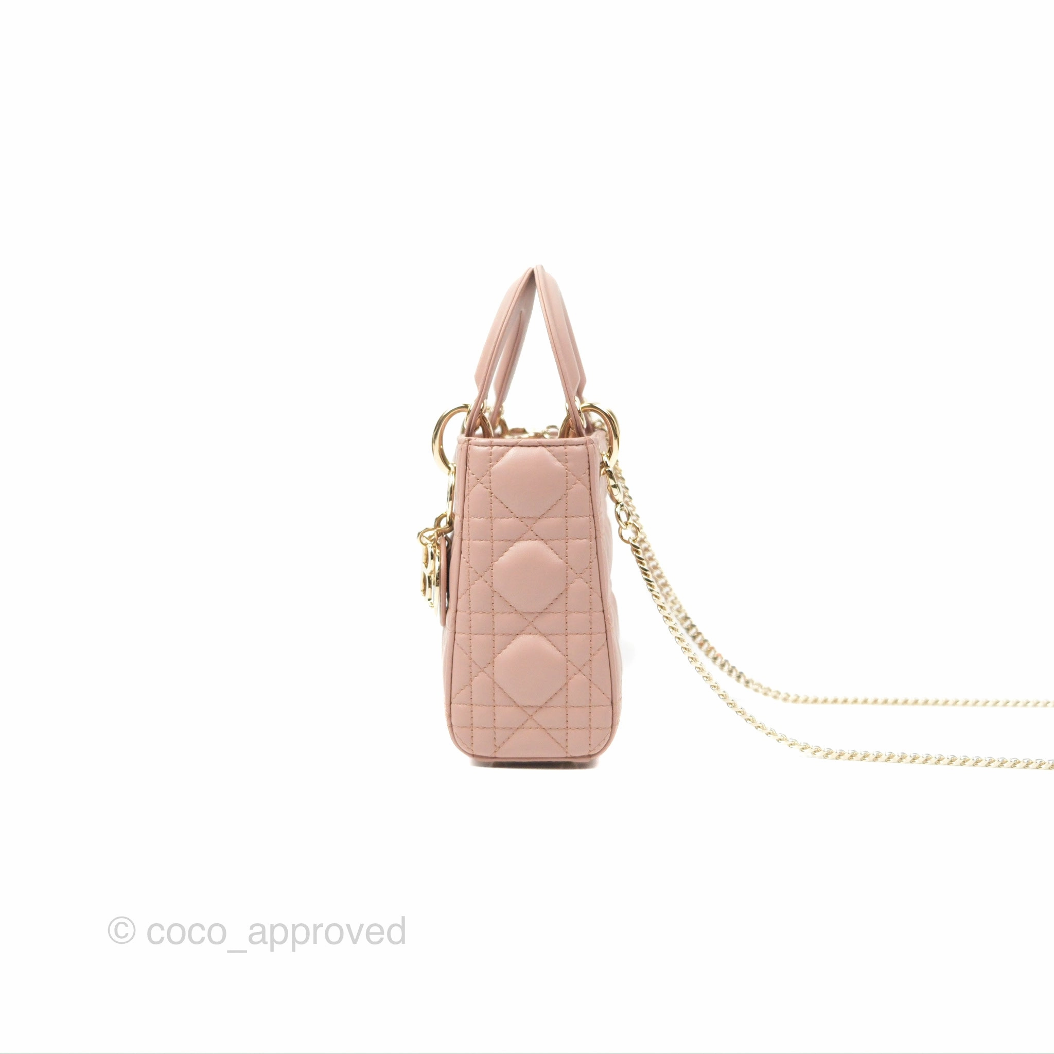 Christian Dior Mini Lady Dior Blush Cannage Lambskin Gold Hardware