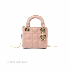 Christian Dior Mini Lady Dior Blush Cannage Lambskin Gold Hardware