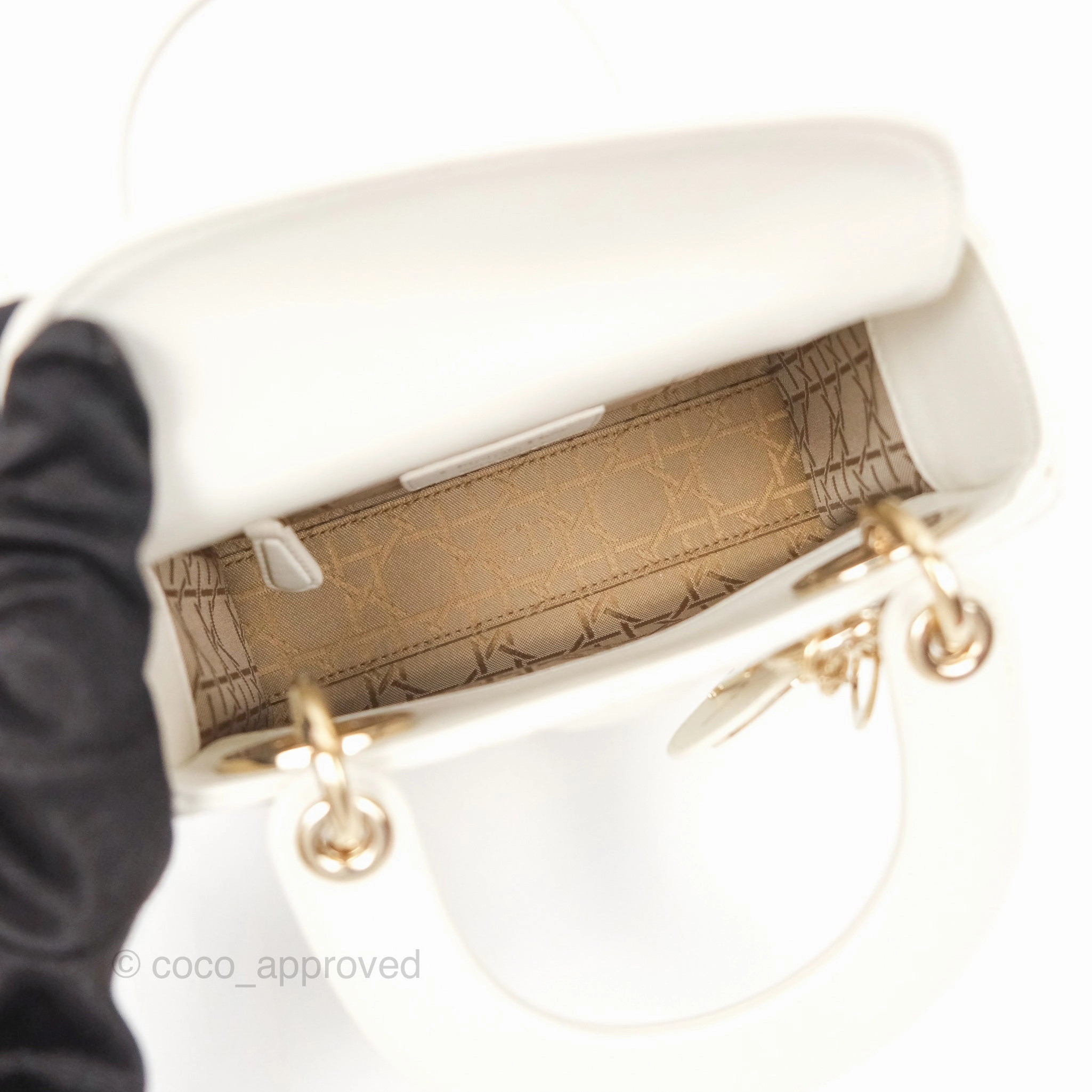 Christian Dior Mini Lady Dior Latte Cannage Lambskin Gold Hardware