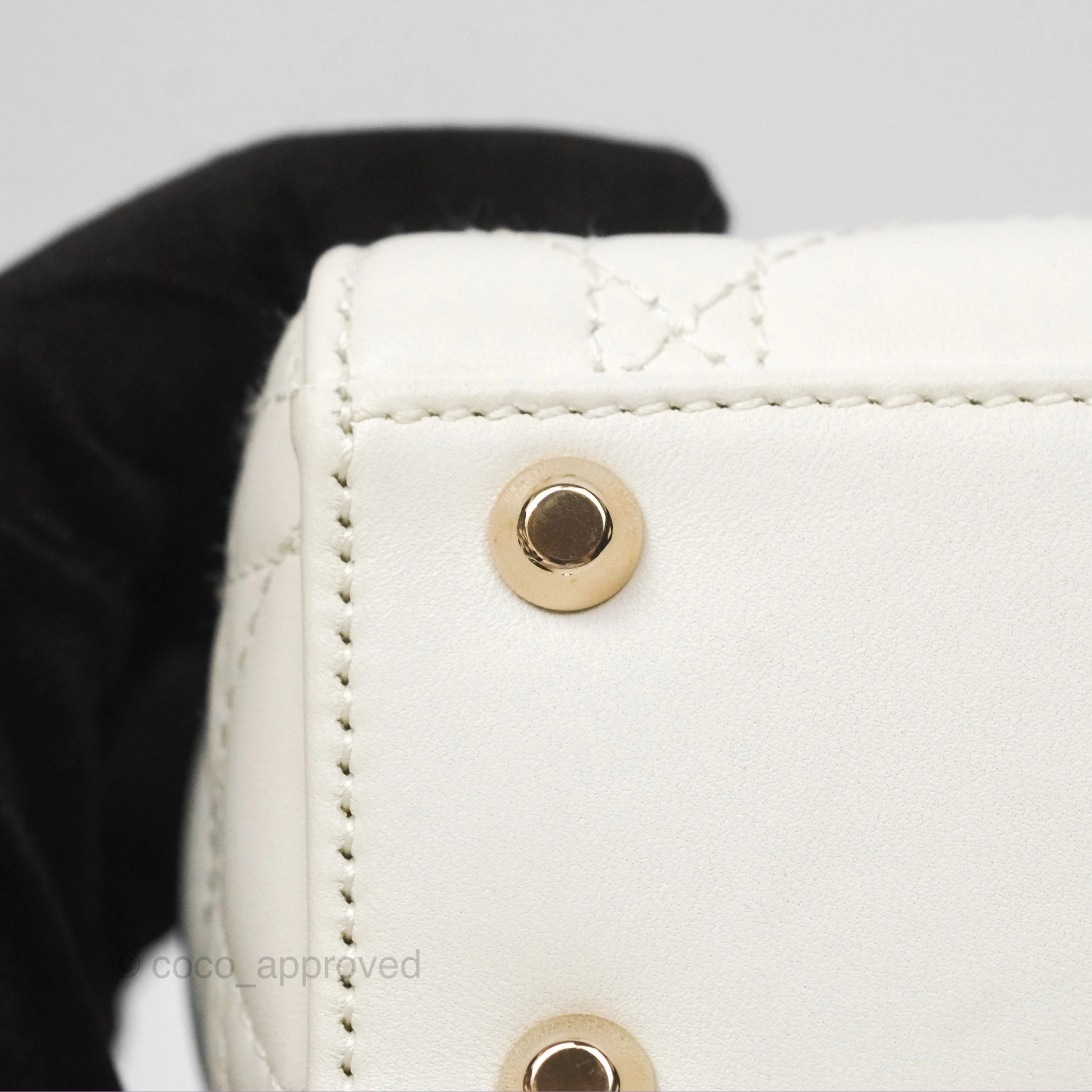 Christian Dior Mini Lady Dior Latte Cannage Lambskin Gold Hardware