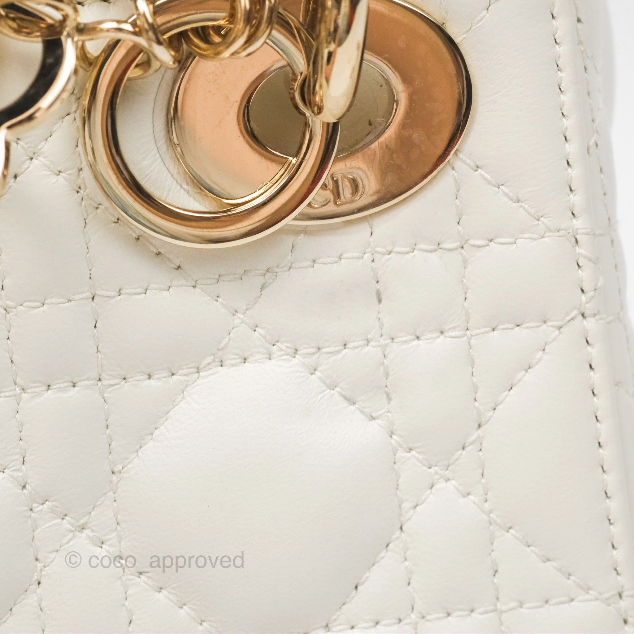 Christian Dior Mini Lady Dior Latte Cannage Lambskin Gold Hardware