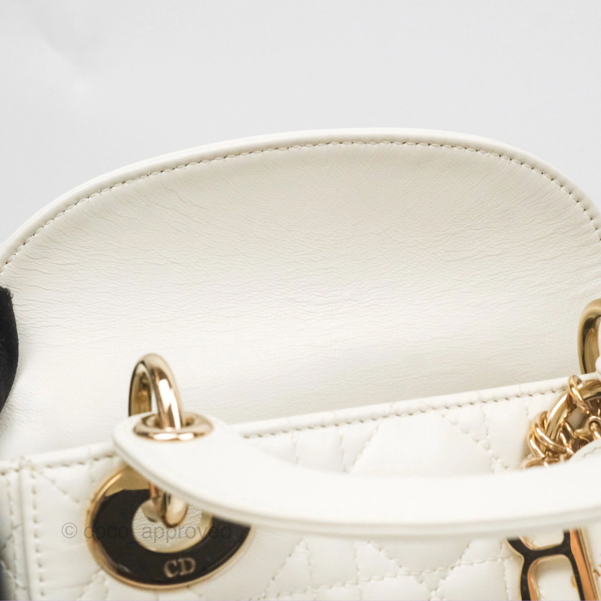Christian Dior Mini Lady Dior Latte Cannage Lambskin Gold Hardware