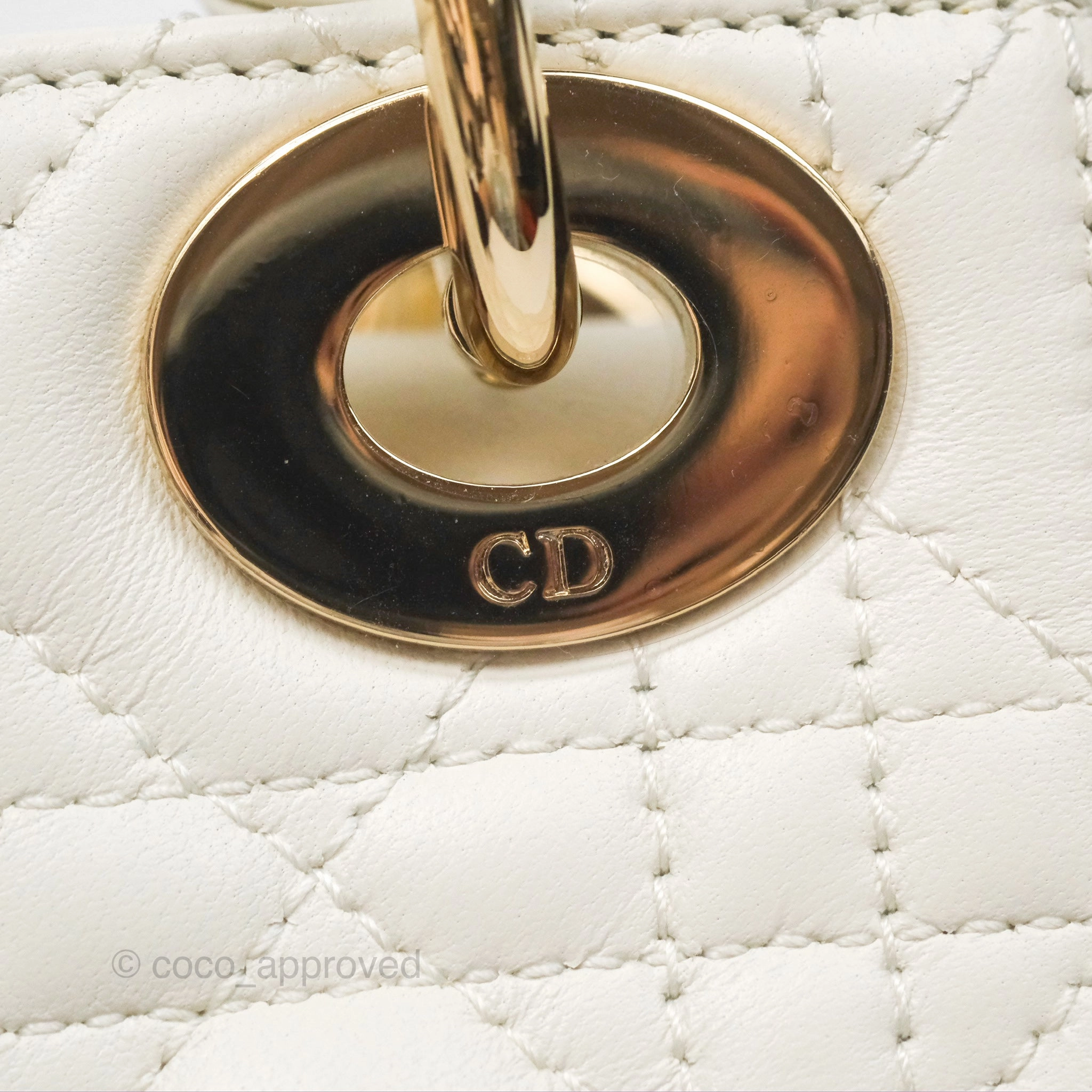 Christian Dior Mini Lady Dior Latte Cannage Lambskin Gold Hardware