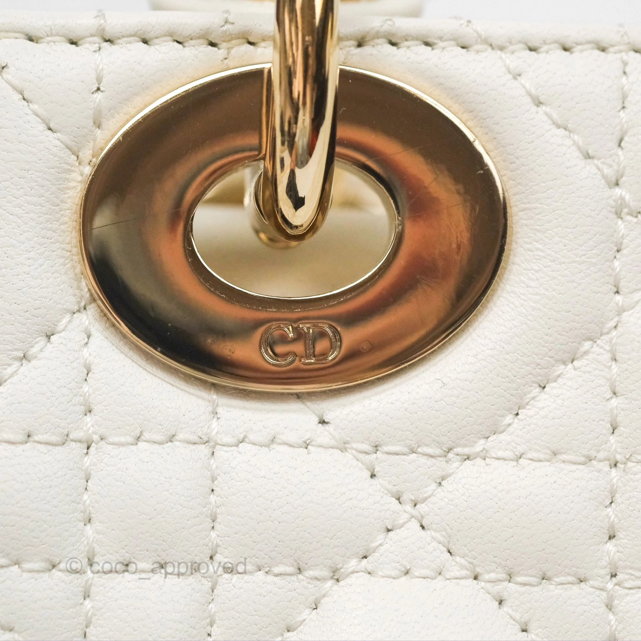 Christian Dior Mini Lady Dior Latte Cannage Lambskin Gold Hardware