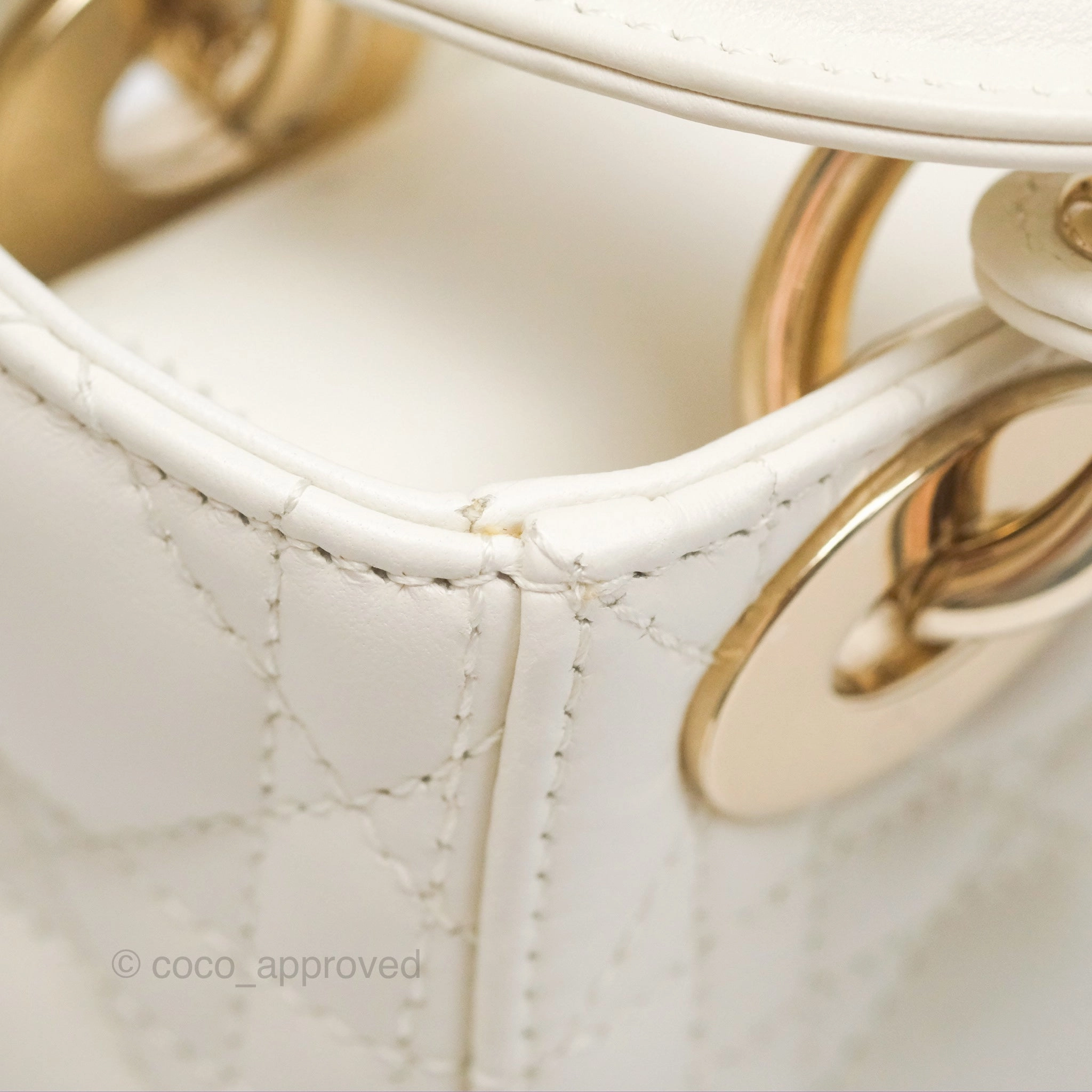 Christian Dior Mini Lady Dior Latte Cannage Lambskin Gold Hardware