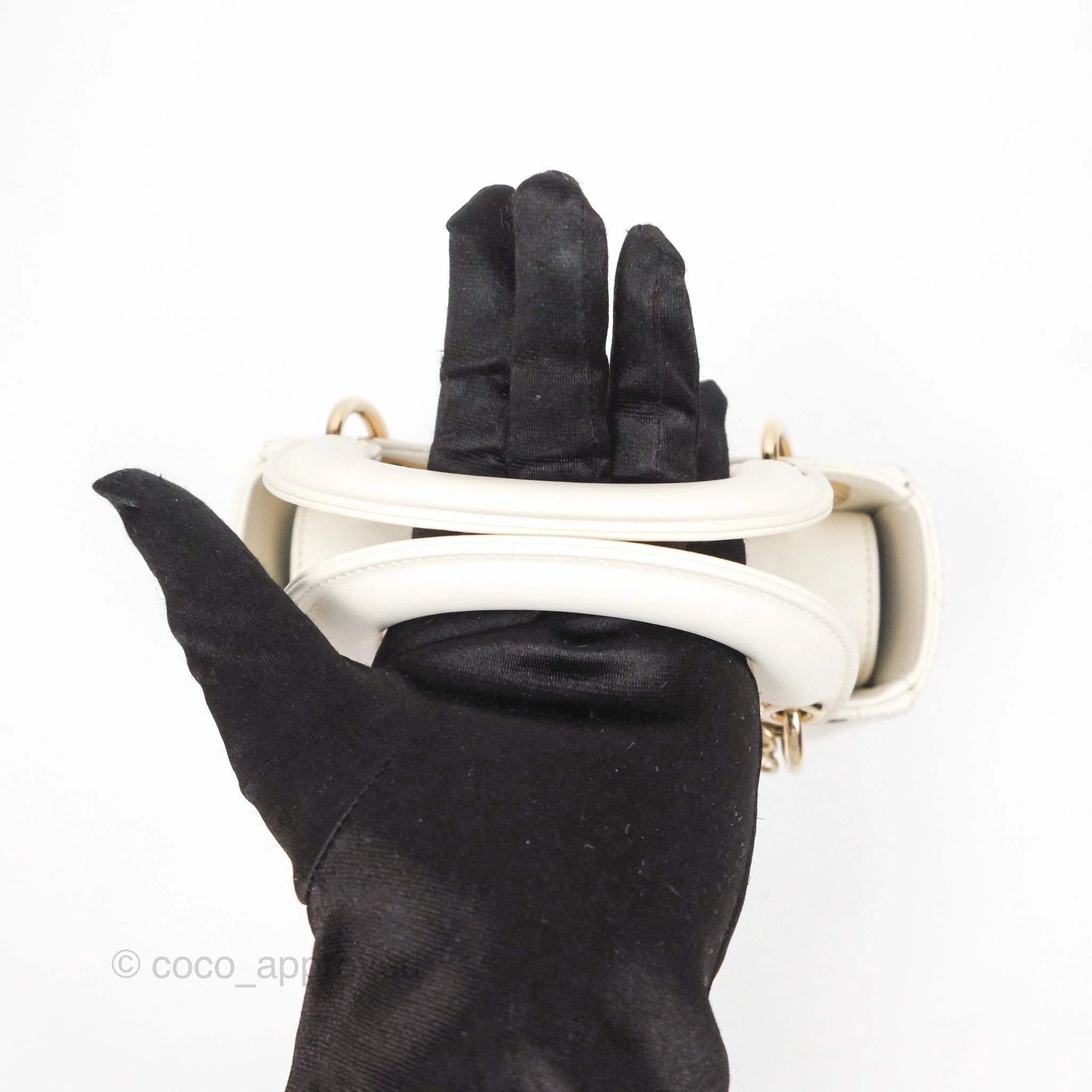 Christian Dior Mini Lady Dior Latte Cannage Lambskin Gold Hardware