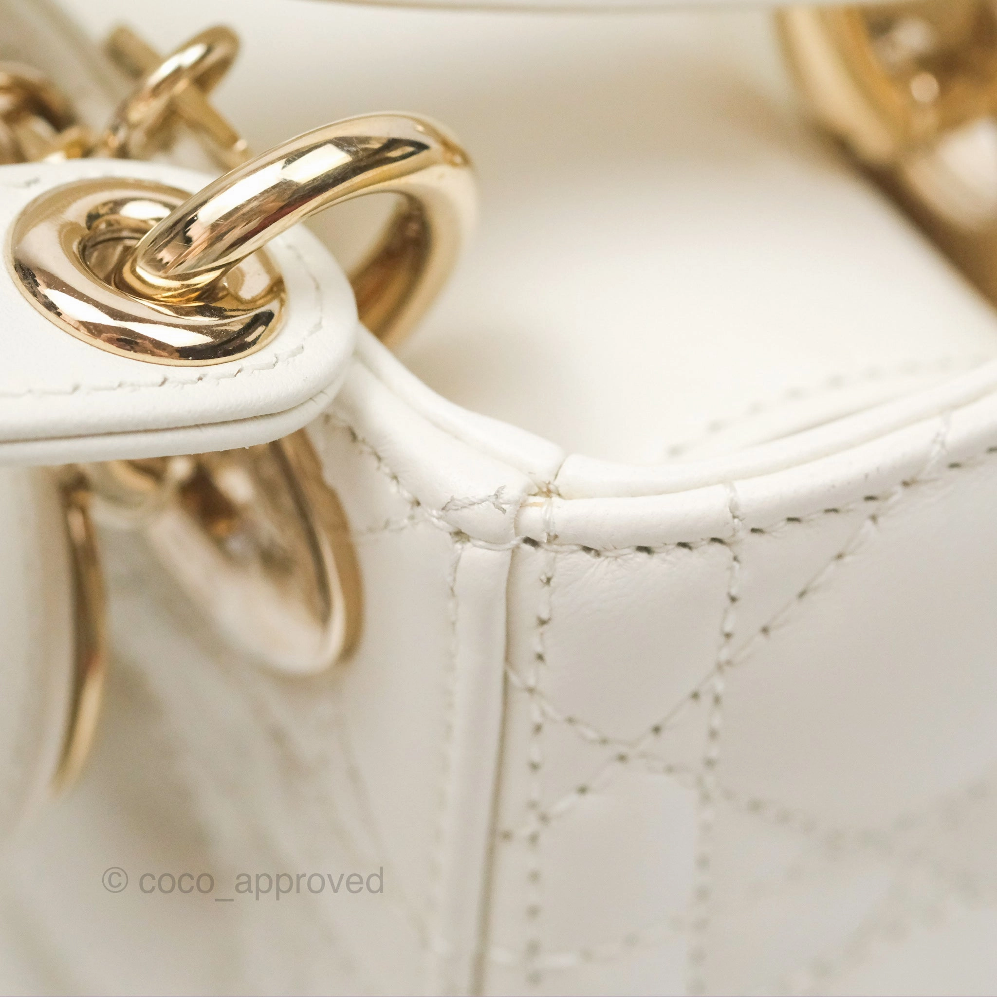 Christian Dior Mini Lady Dior Latte Cannage Lambskin Gold Hardware