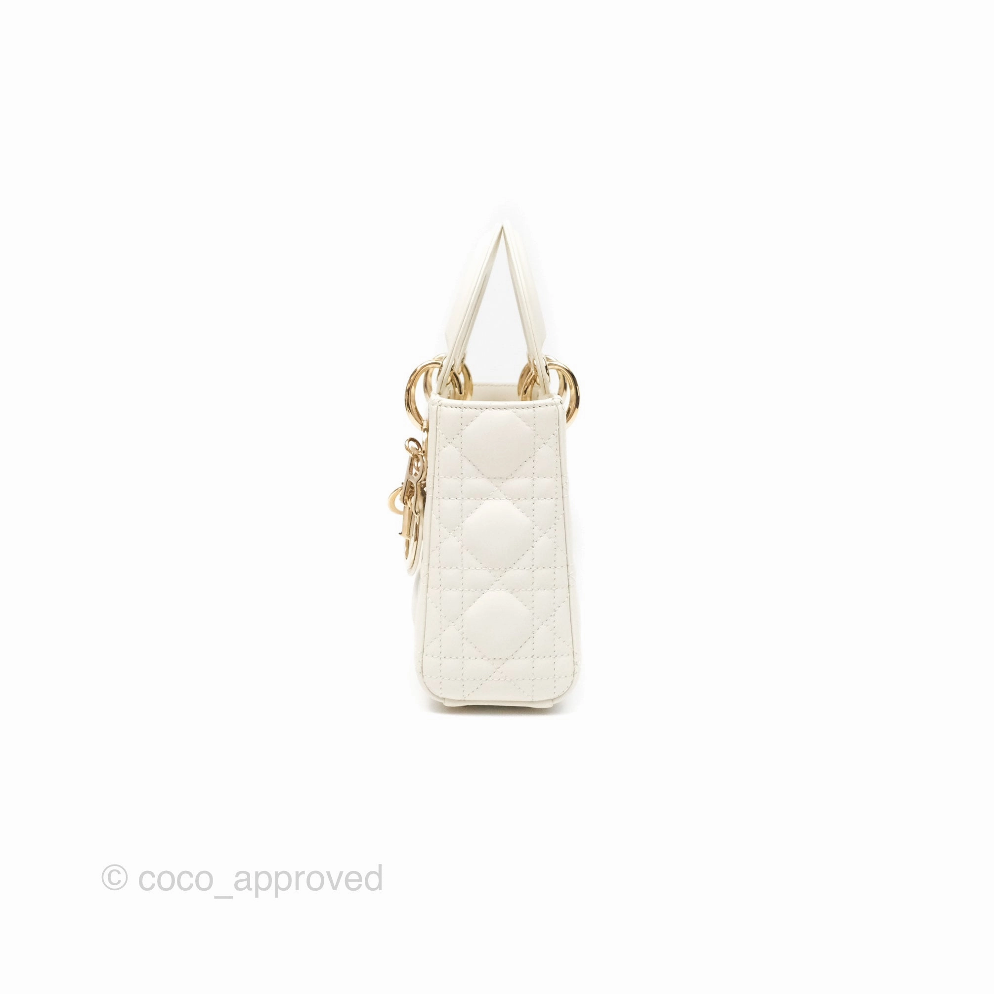 Christian Dior Mini Lady Dior Latte Cannage Lambskin Gold Hardware