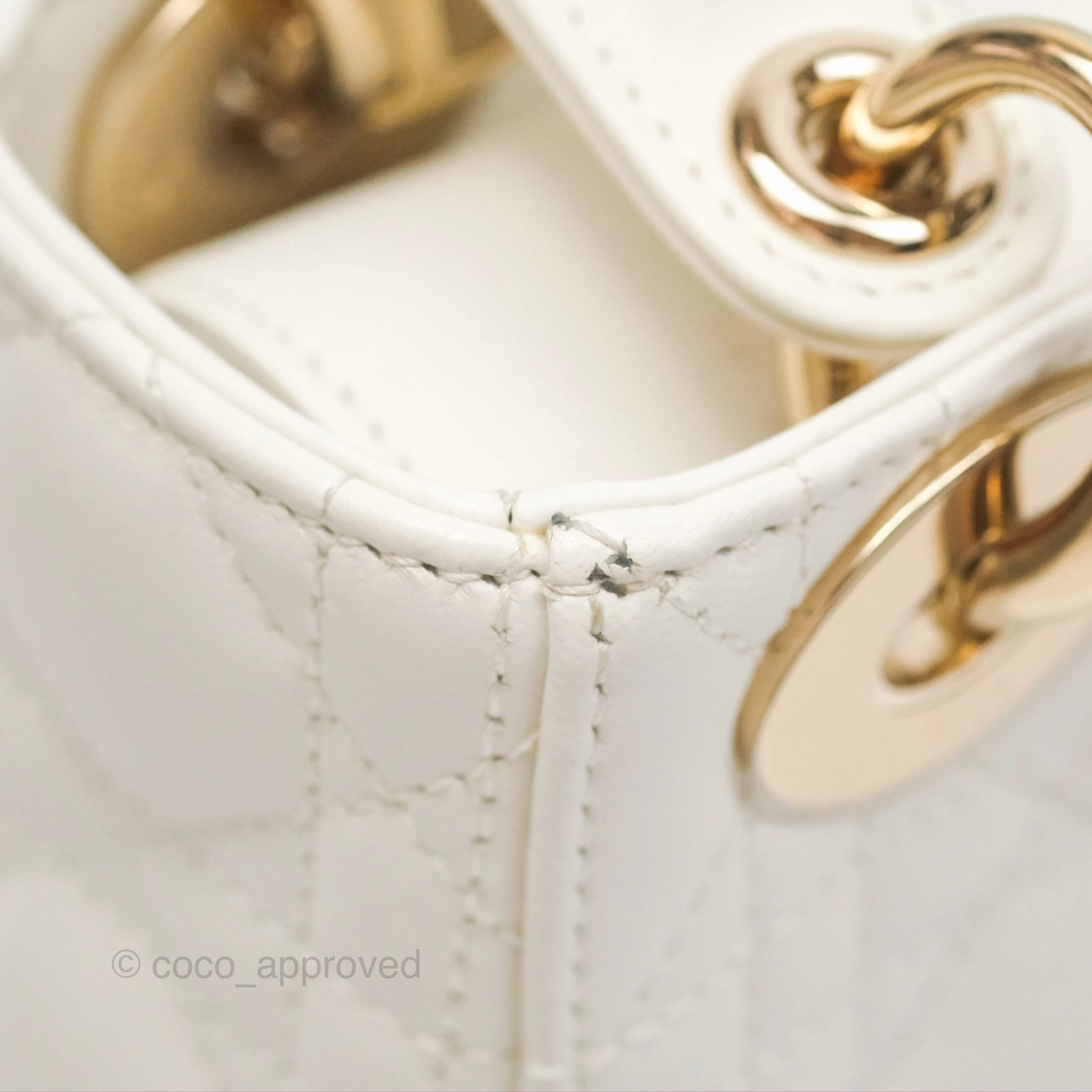 Christian Dior Mini Lady Dior Latte Cannage Lambskin Gold Hardware