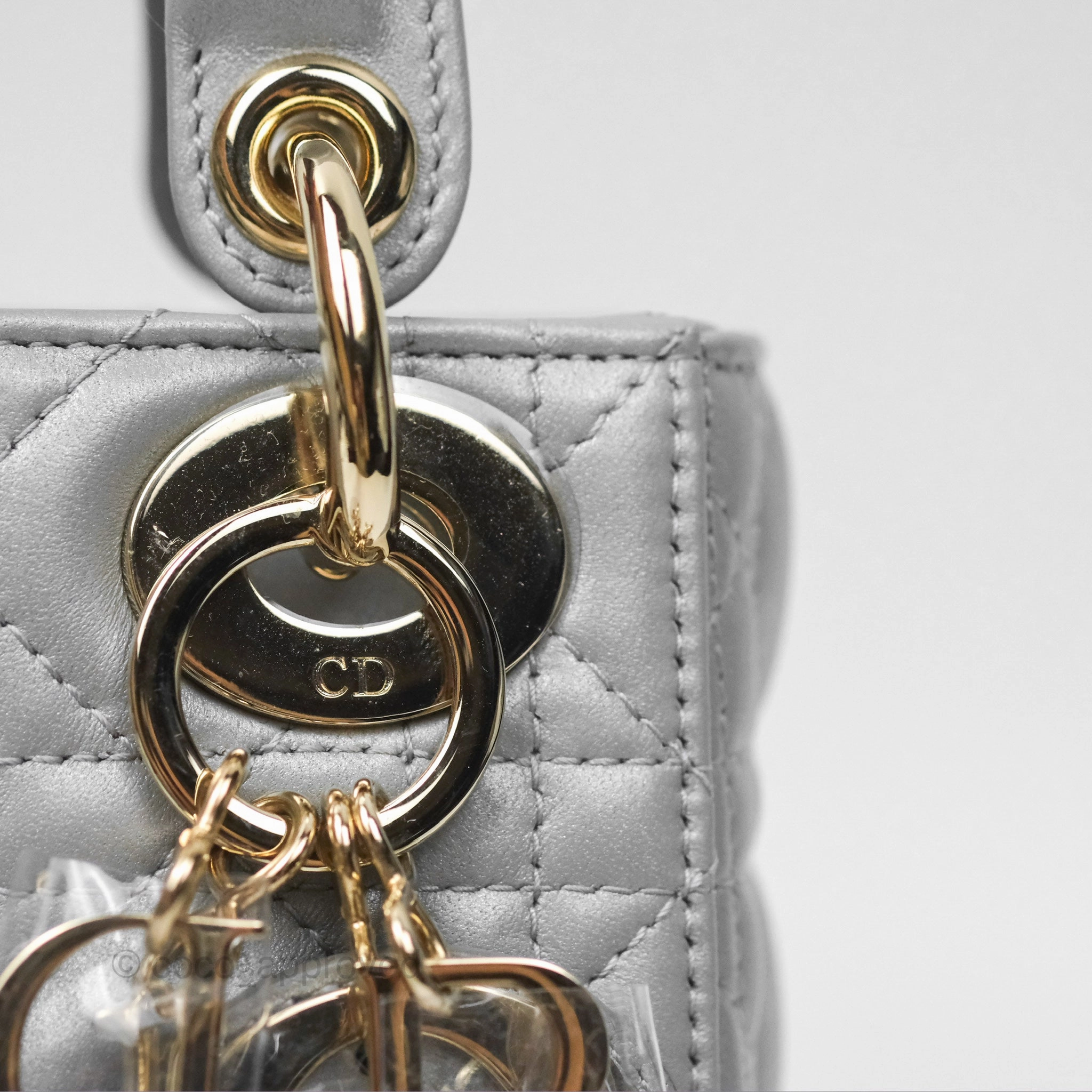 Christian Dior Mini Lady Dior Opaline Gray Pearlescent Cannage Lambskin
