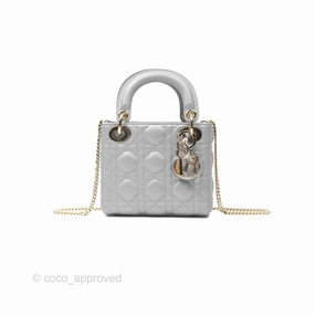Christian Dior Mini Lady Dior Opaline Gray Pearlescent Cannage Lambskin
