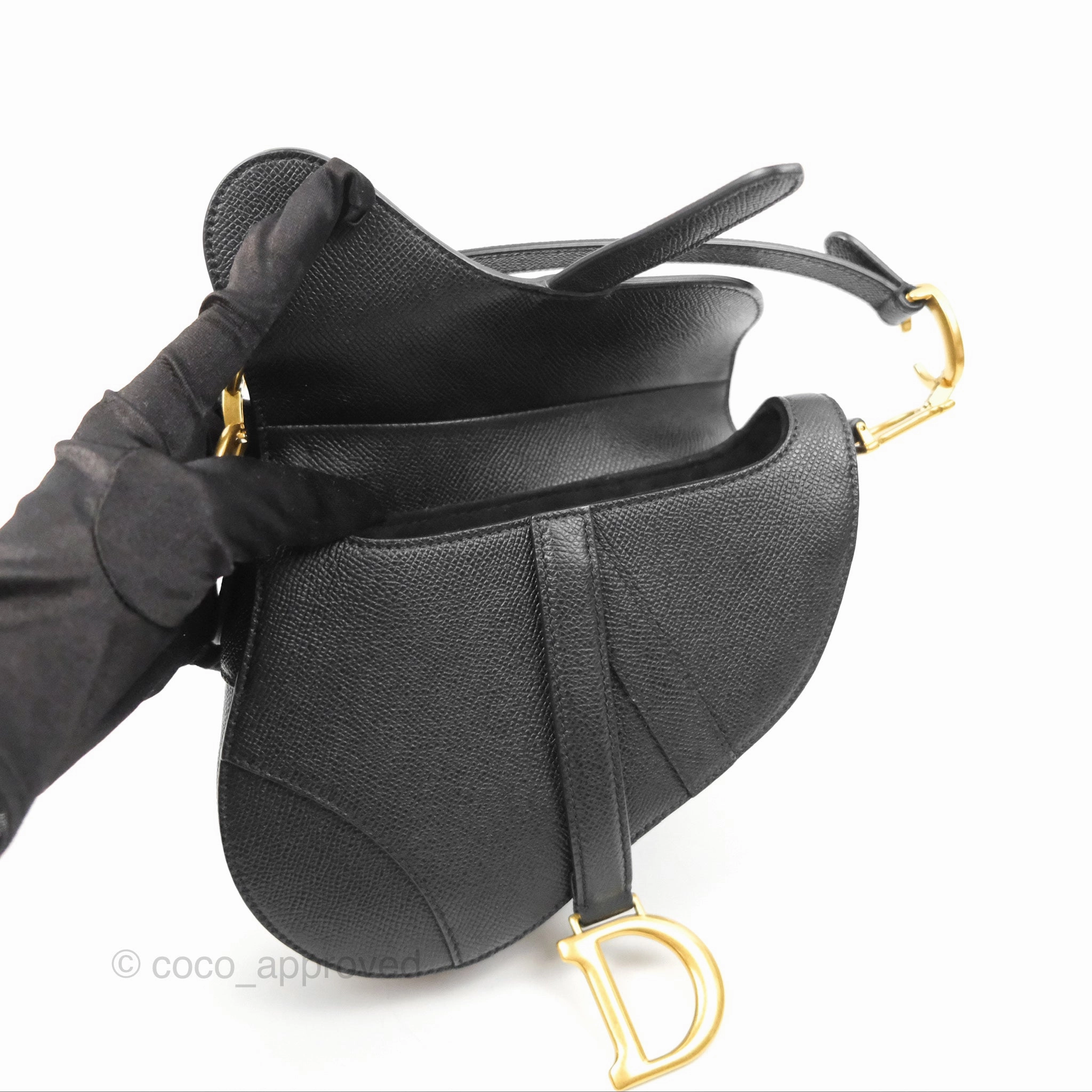 Christian Dior Mini Saddle Bag Black Grained Calfskin Gold Hardware