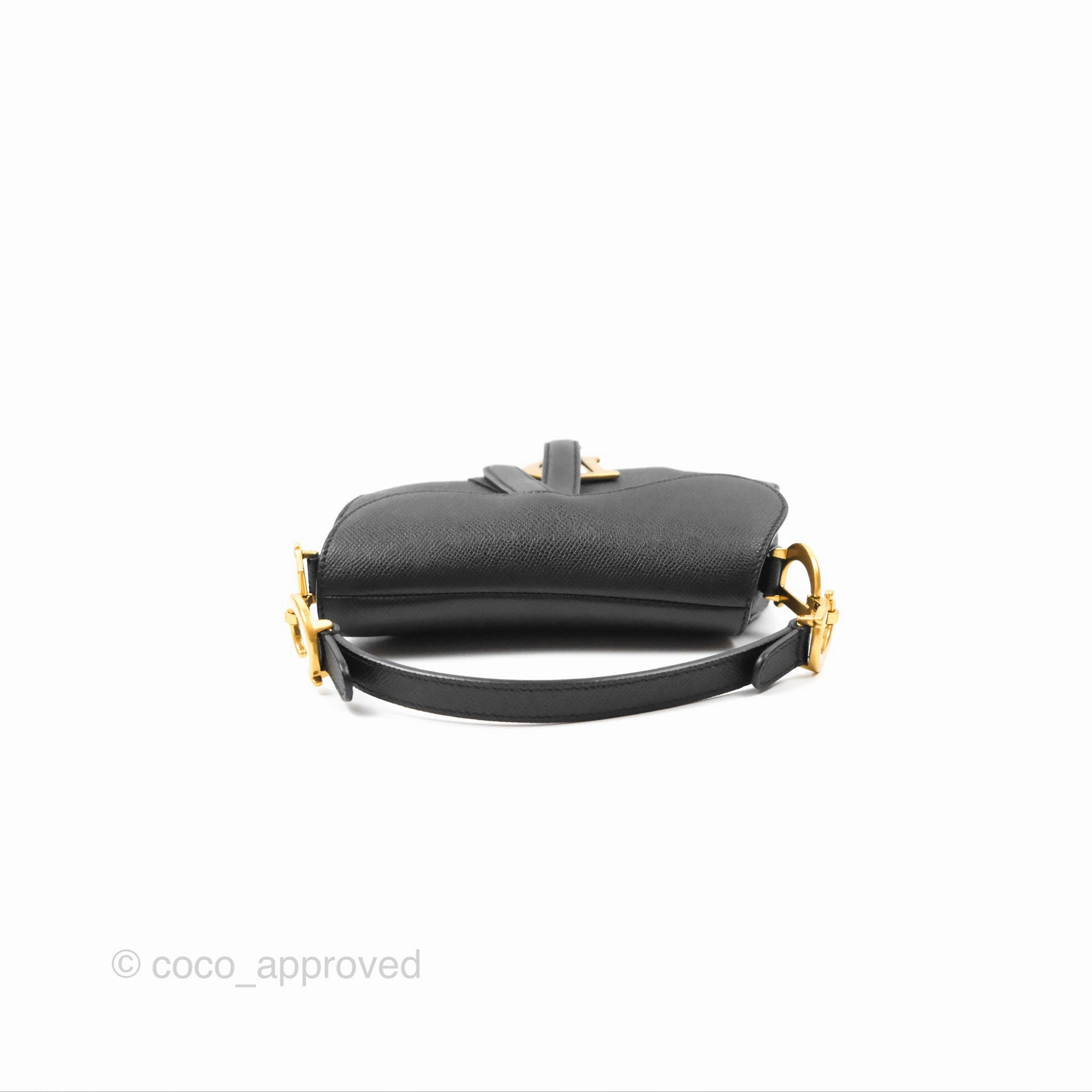 Christian Dior Mini Saddle Bag Black Grained Calfskin Gold Hardware