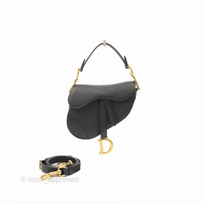 Christian Dior Mini Saddle Bag Black Grained Calfskin Gold Hardware