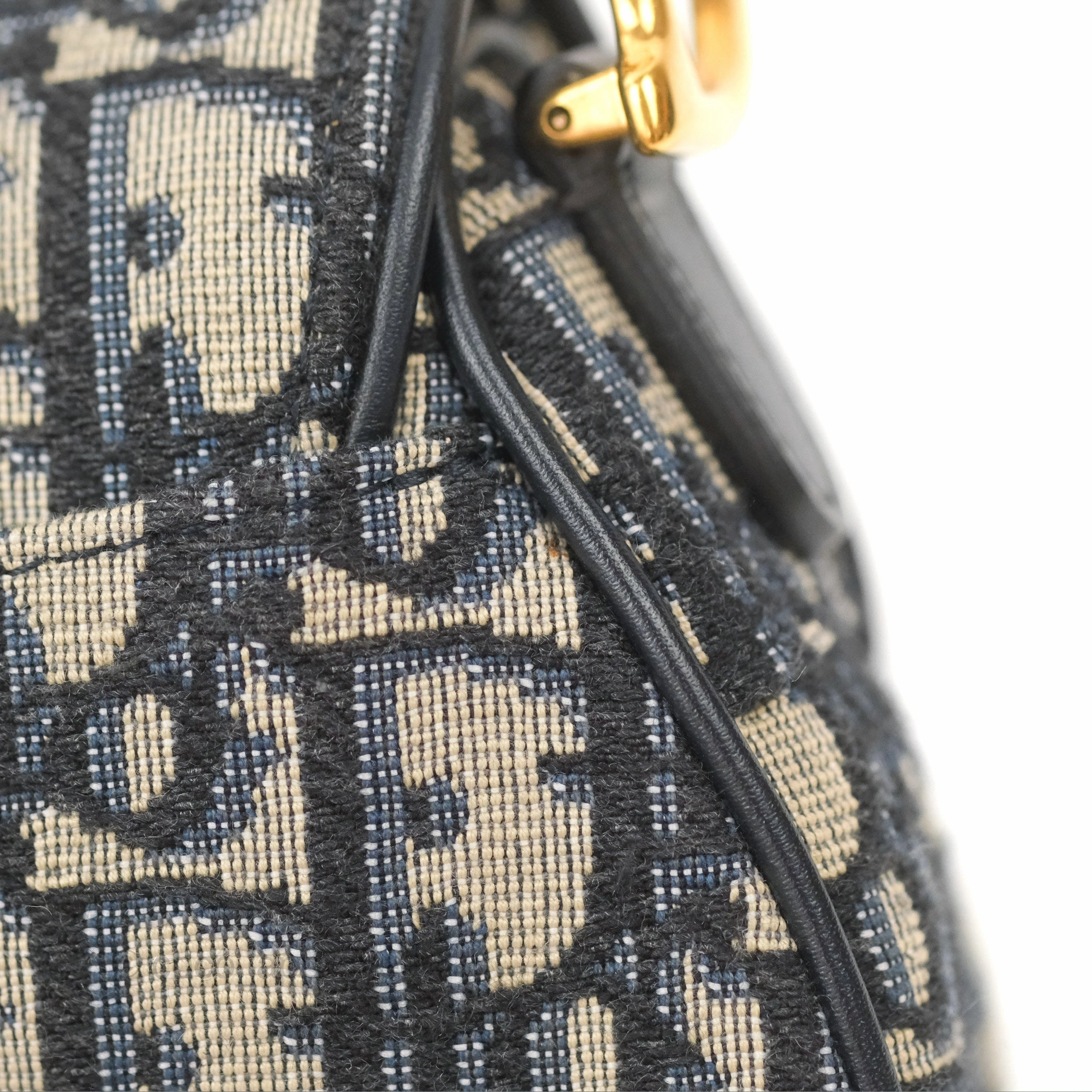 Christian Dior Mini Saddle Bag Blue Oblique Jacquard Gold Hardware