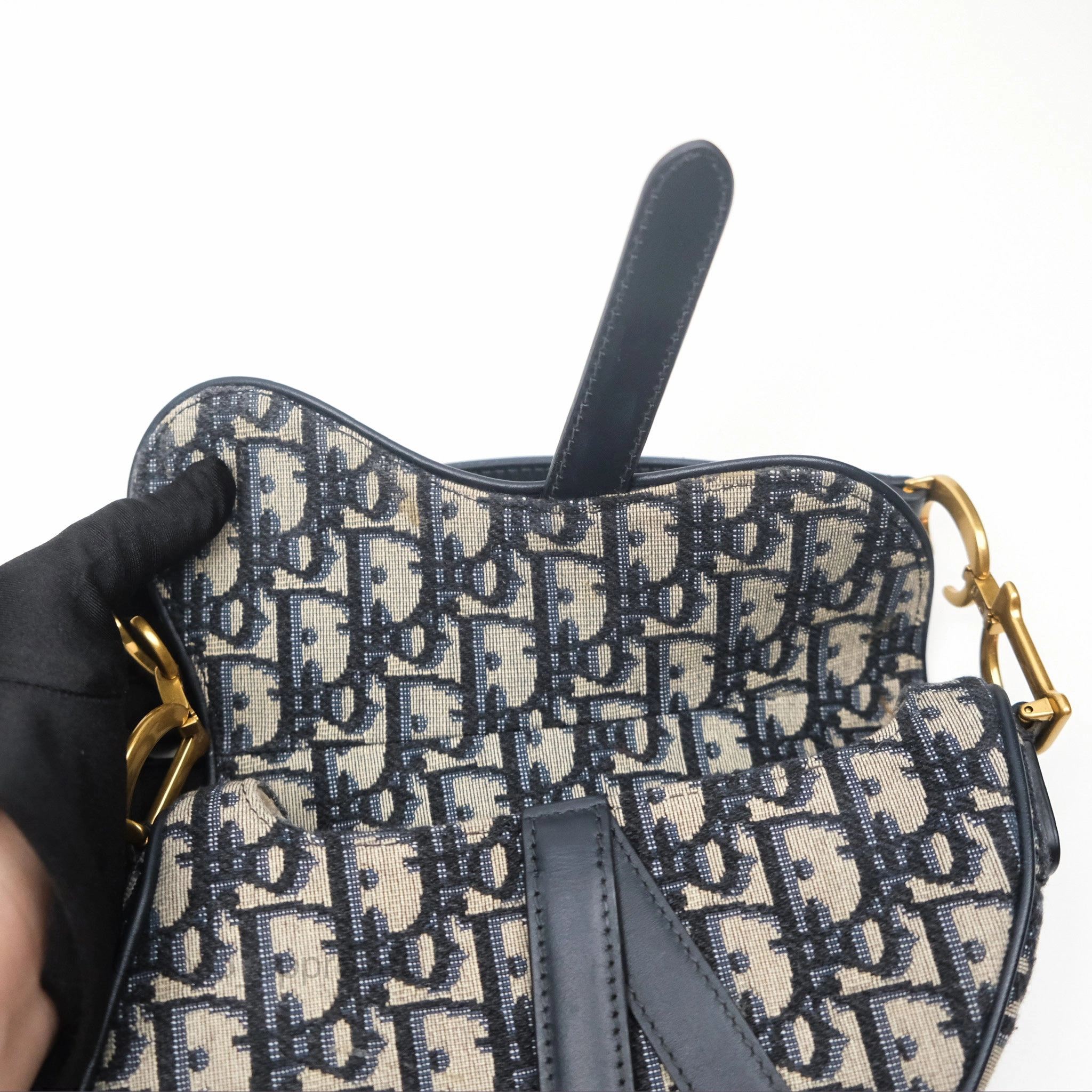 Christian Dior Mini Saddle Bag Blue Oblique Jacquard Gold Hardware