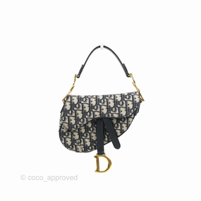 Christian Dior Mini Saddle Bag Blue Oblique Jacquard Gold Hardware