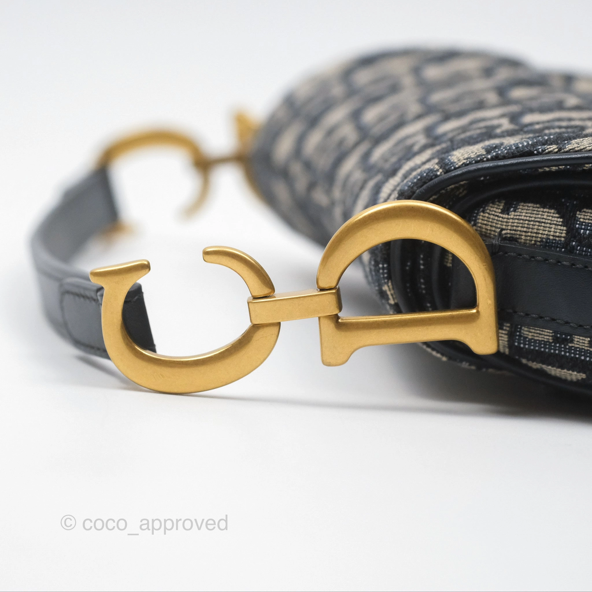 Christian Dior Mini Saddle Bag Blue Oblique Jacquard Gold Hardware