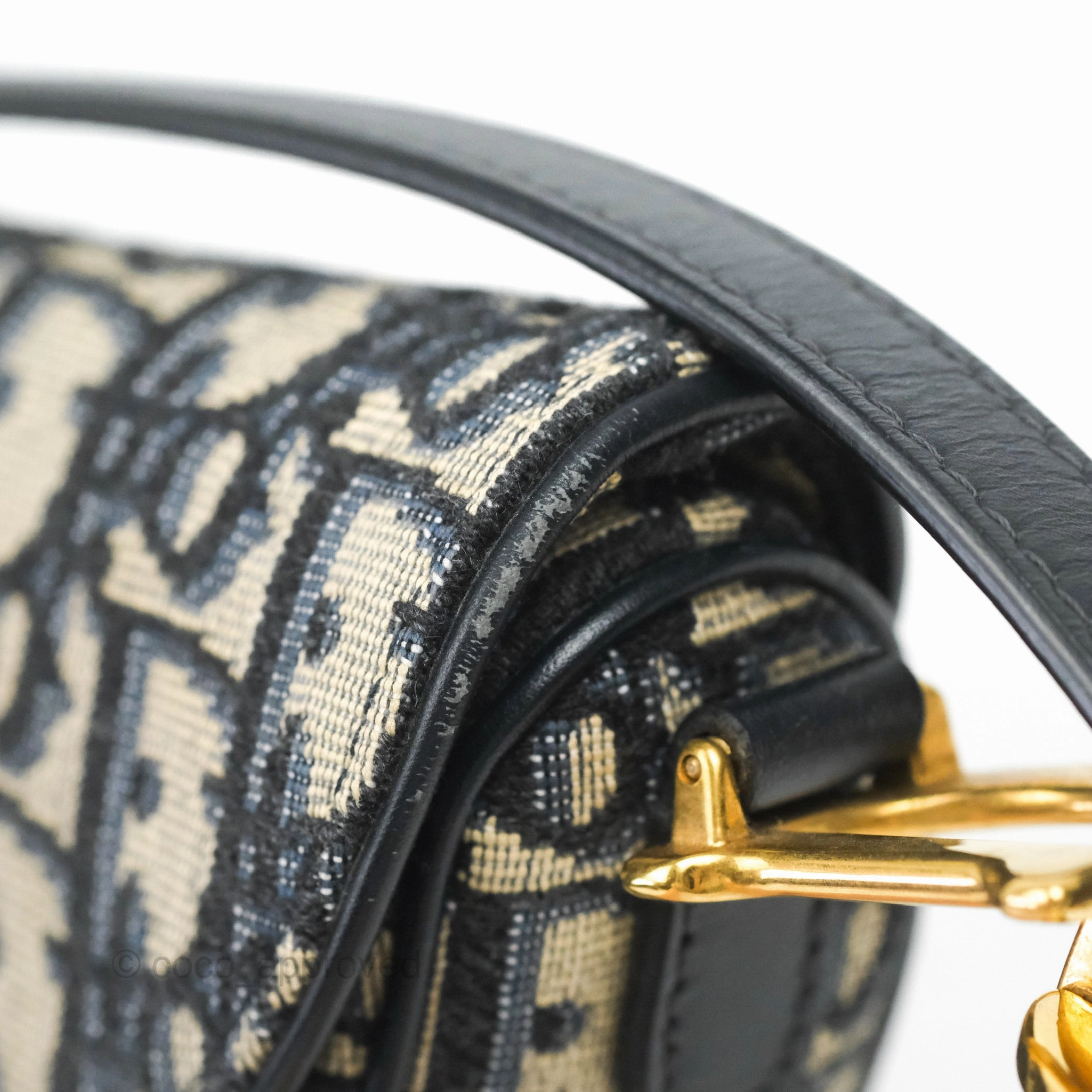 Christian Dior Mini Saddle Bag Blue Oblique Jacquard Gold Hardware