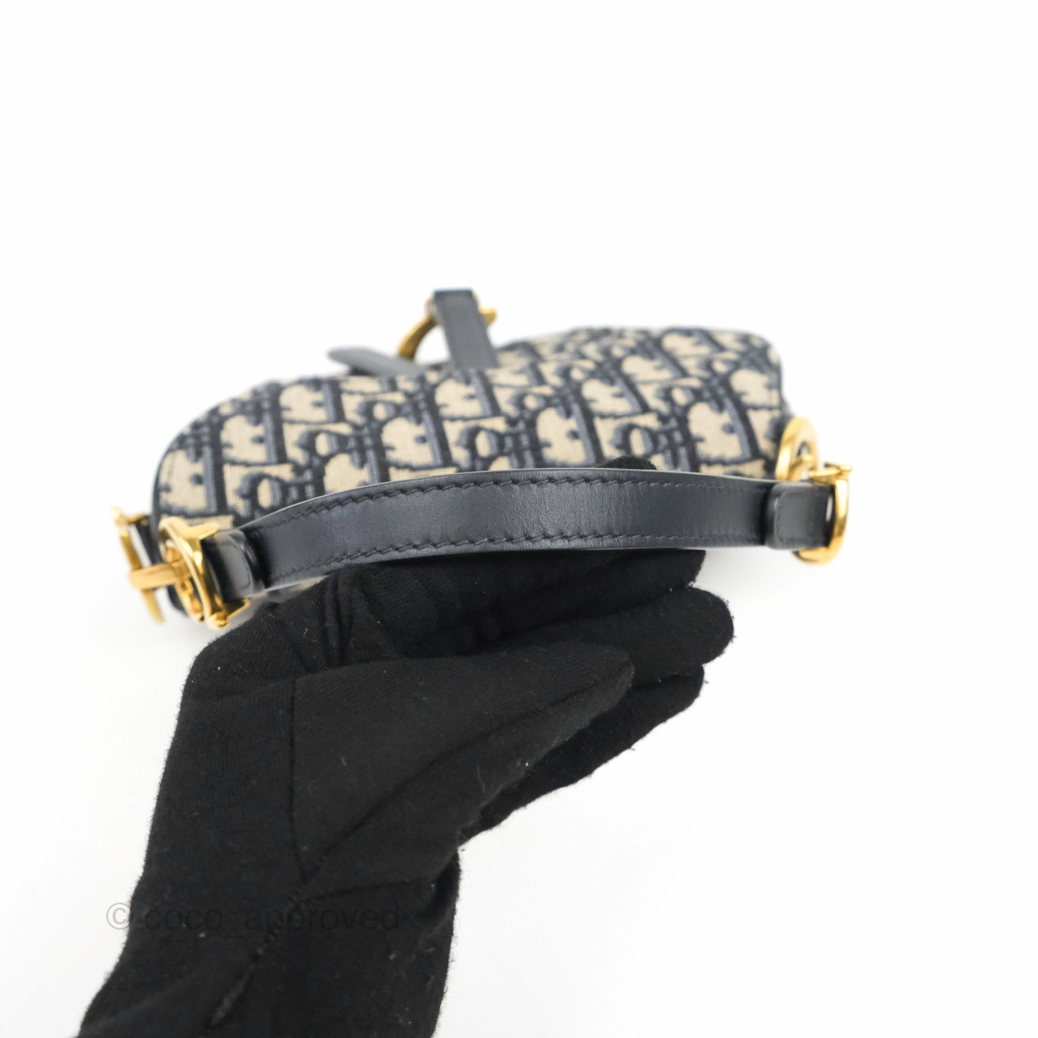 Christian Dior Mini Saddle Bag Blue Oblique Jacquard Gold Hardware