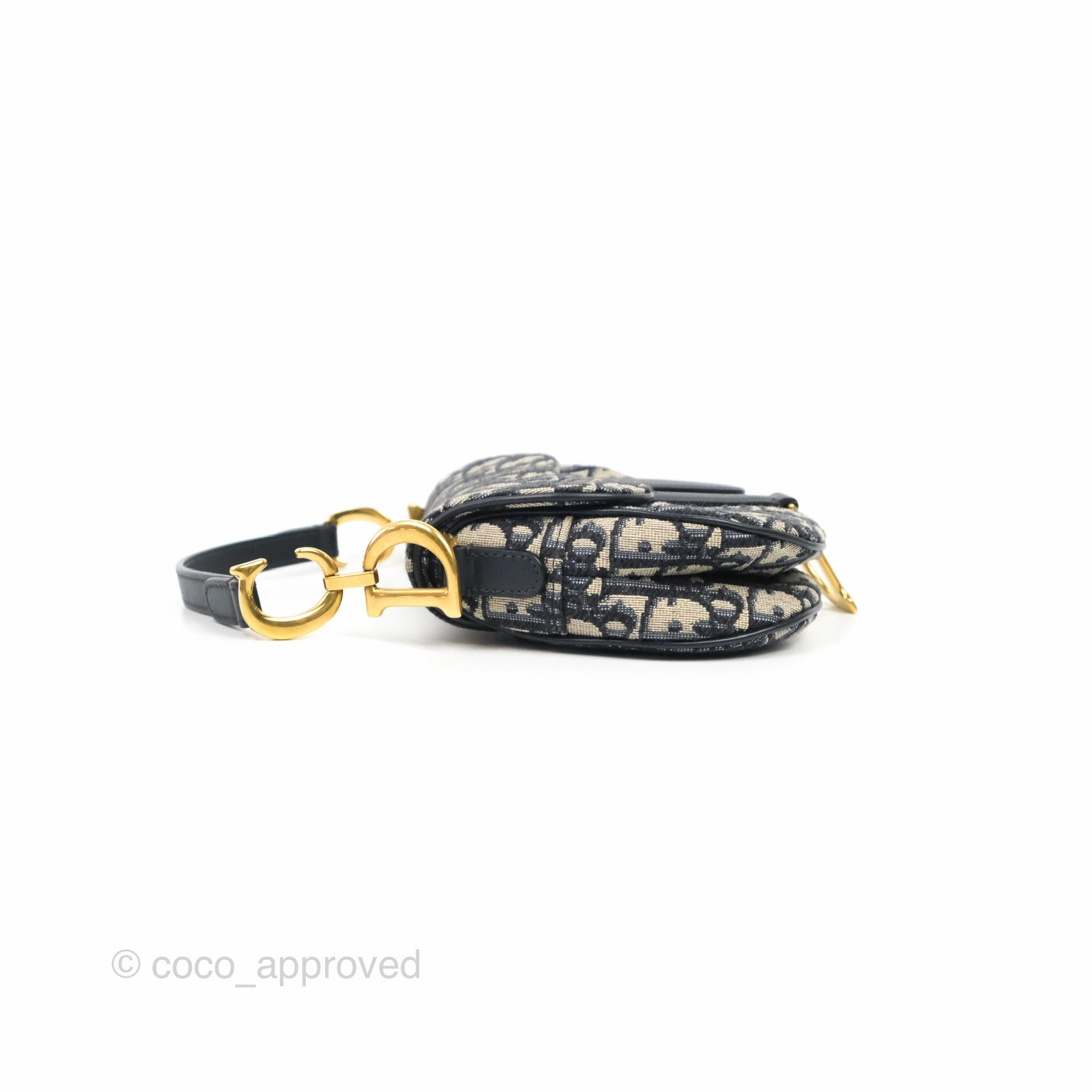 Christian Dior Mini Saddle Bag Blue Oblique Jacquard Gold Hardware