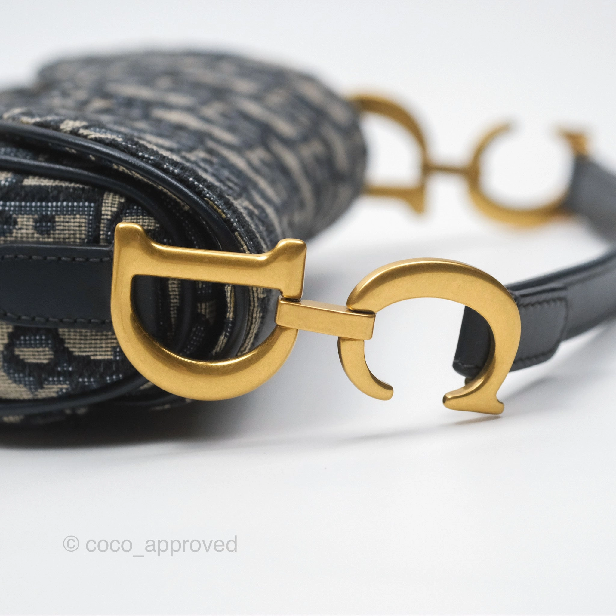 Christian Dior Mini Saddle Bag Blue Oblique Jacquard Gold Hardware