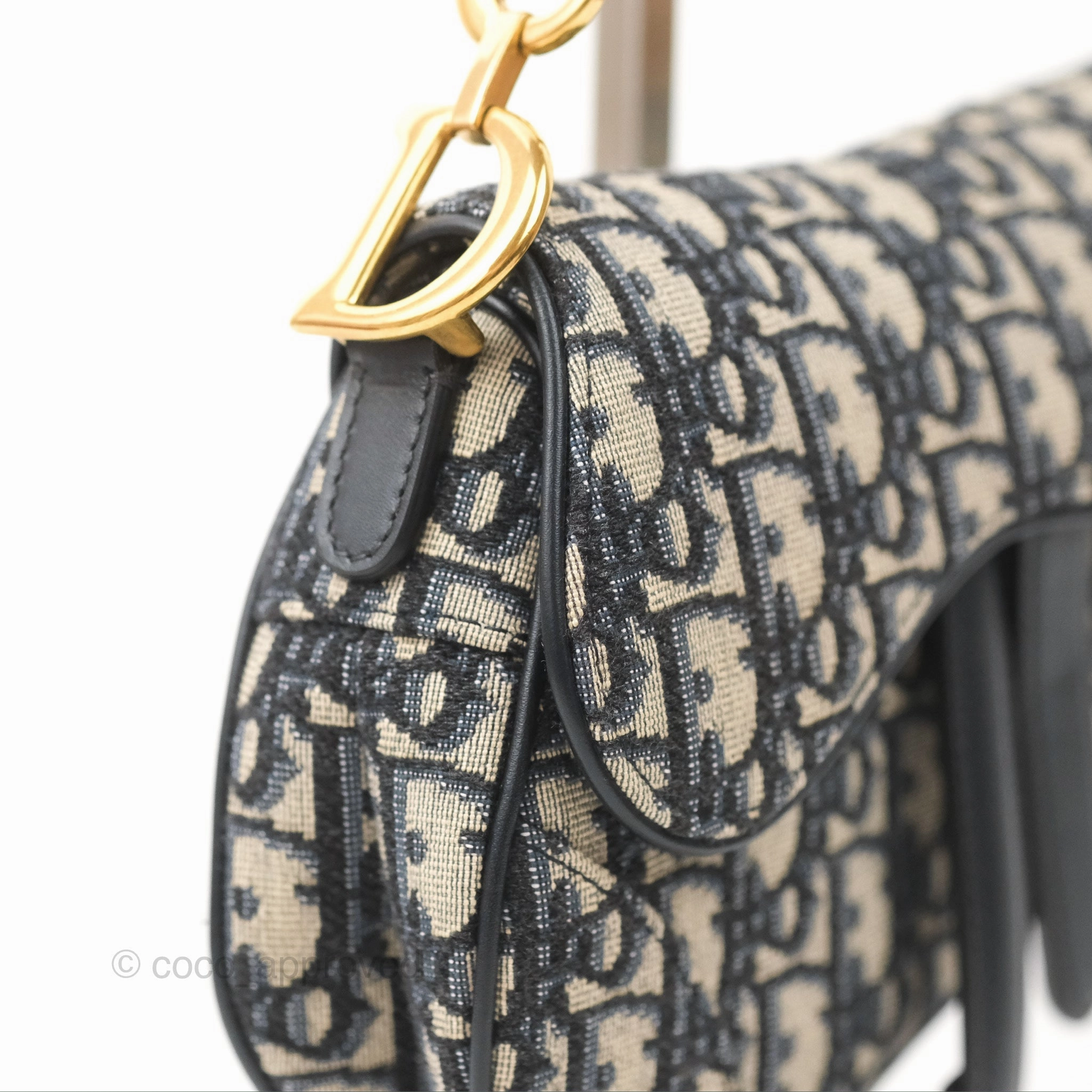 Christian Dior Mini Saddle Bag Blue Oblique Jacquard Gold Hardware