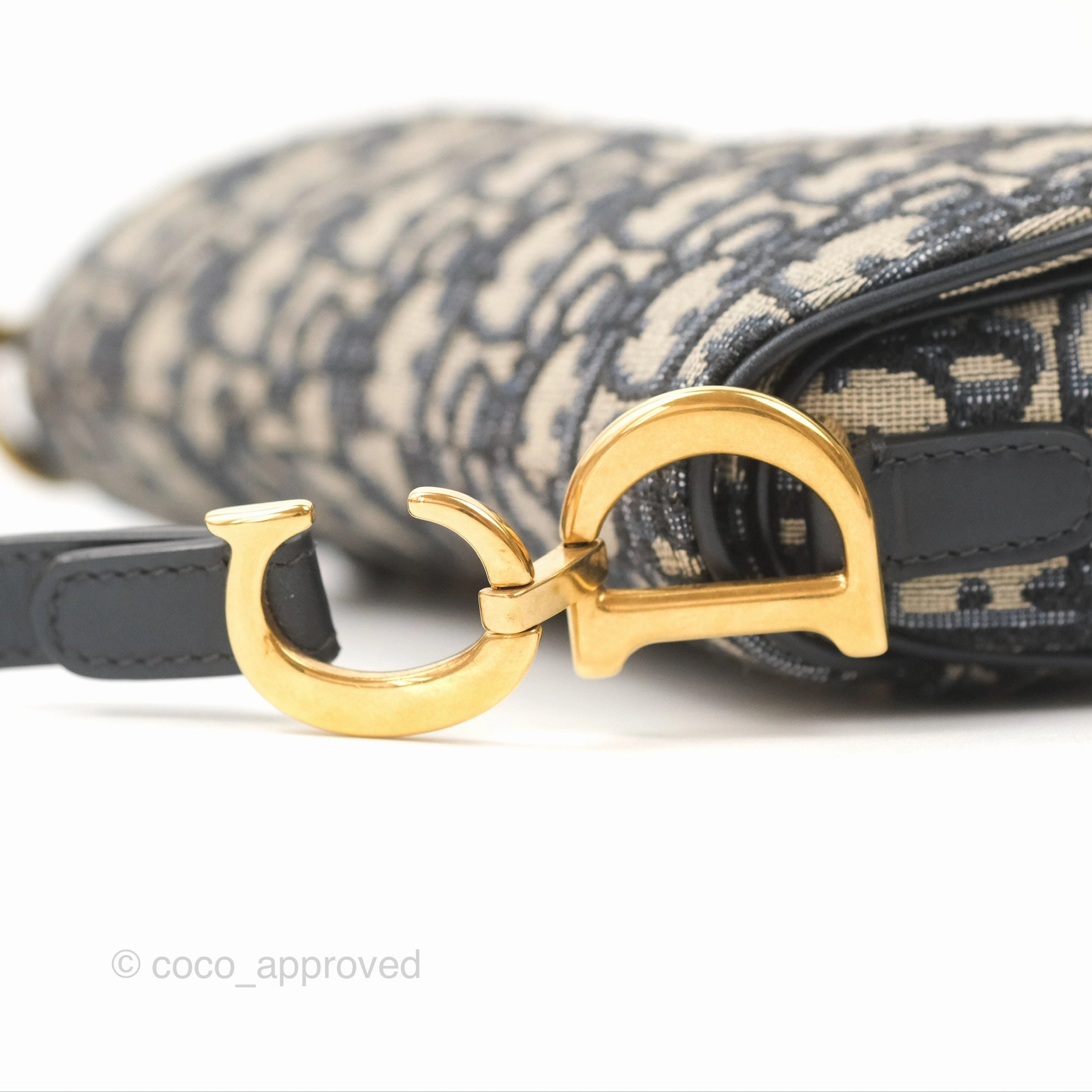 Christian Dior Mini Saddle Bag Blue Oblique Jacquard Gold Hardware