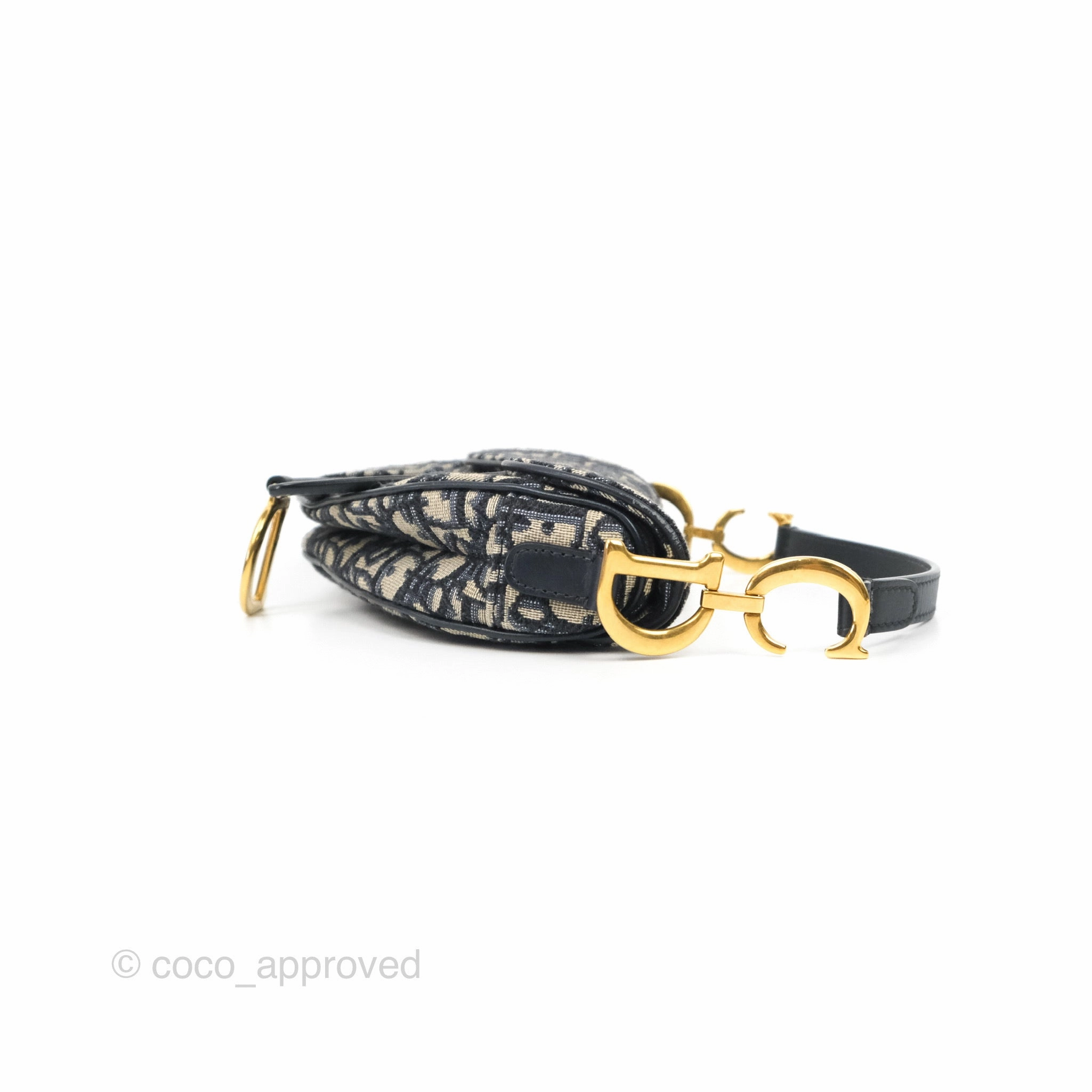Christian Dior Mini Saddle Bag Blue Oblique Jacquard Gold Hardware