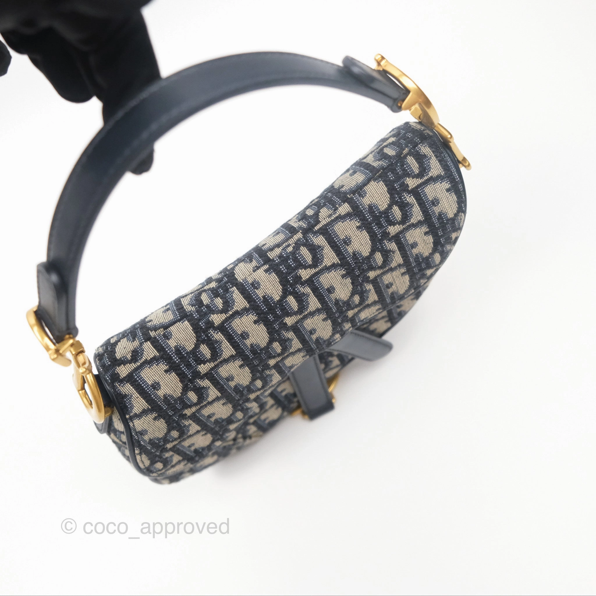 Christian Dior Mini Saddle Bag Blue Oblique Jacquard Gold Hardware