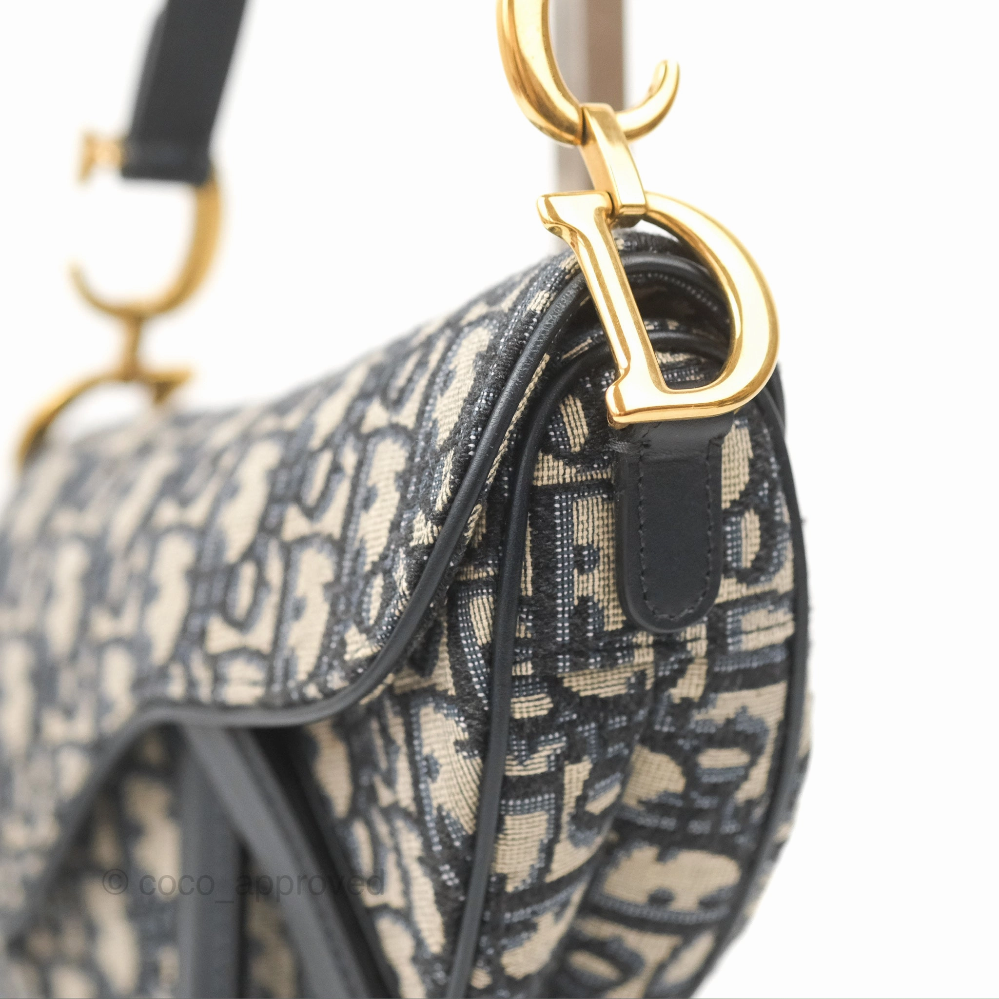 Christian Dior Mini Saddle Bag Blue Oblique Jacquard Gold Hardware