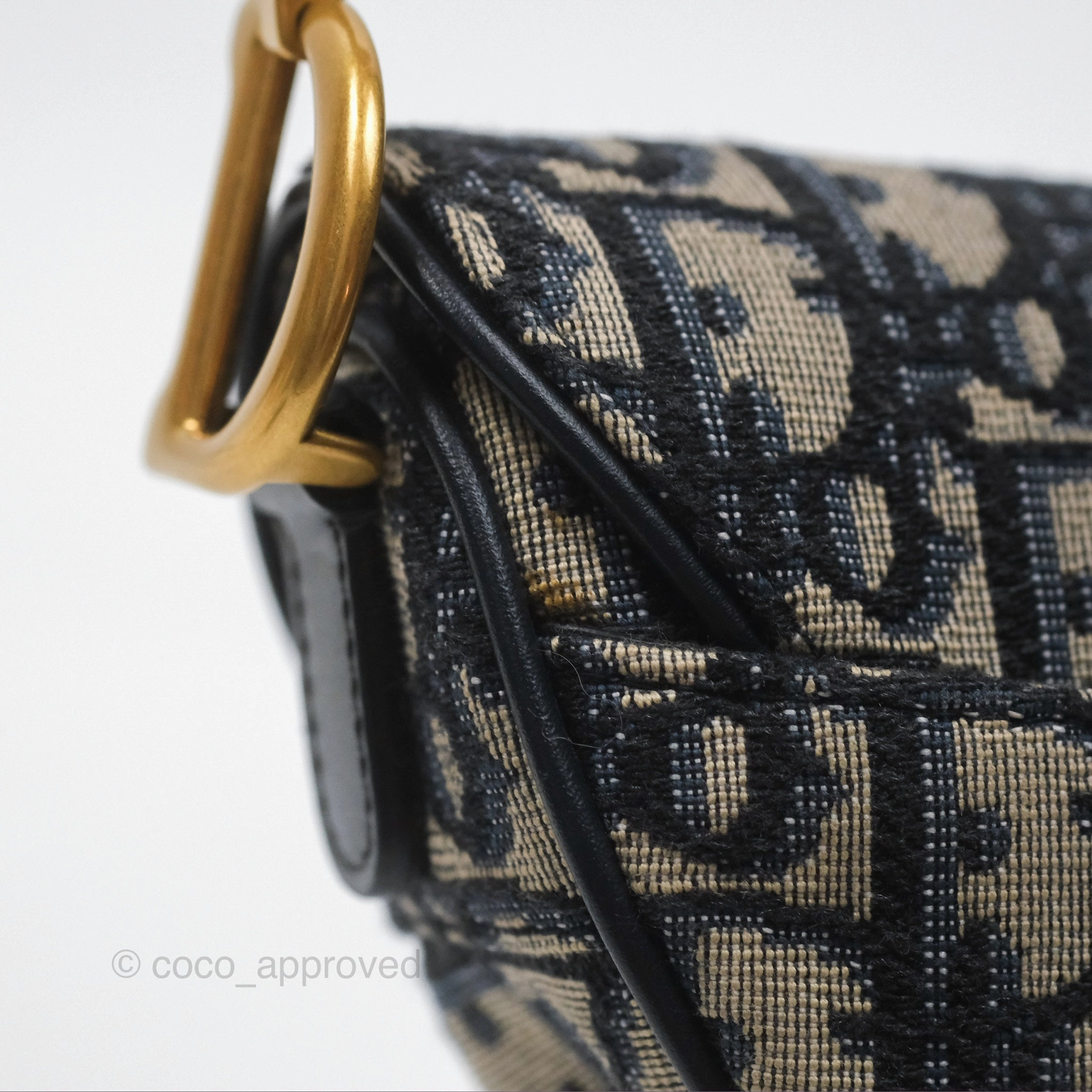 Christian Dior Mini Saddle Bag Blue Oblique Jacquard Gold Hardware