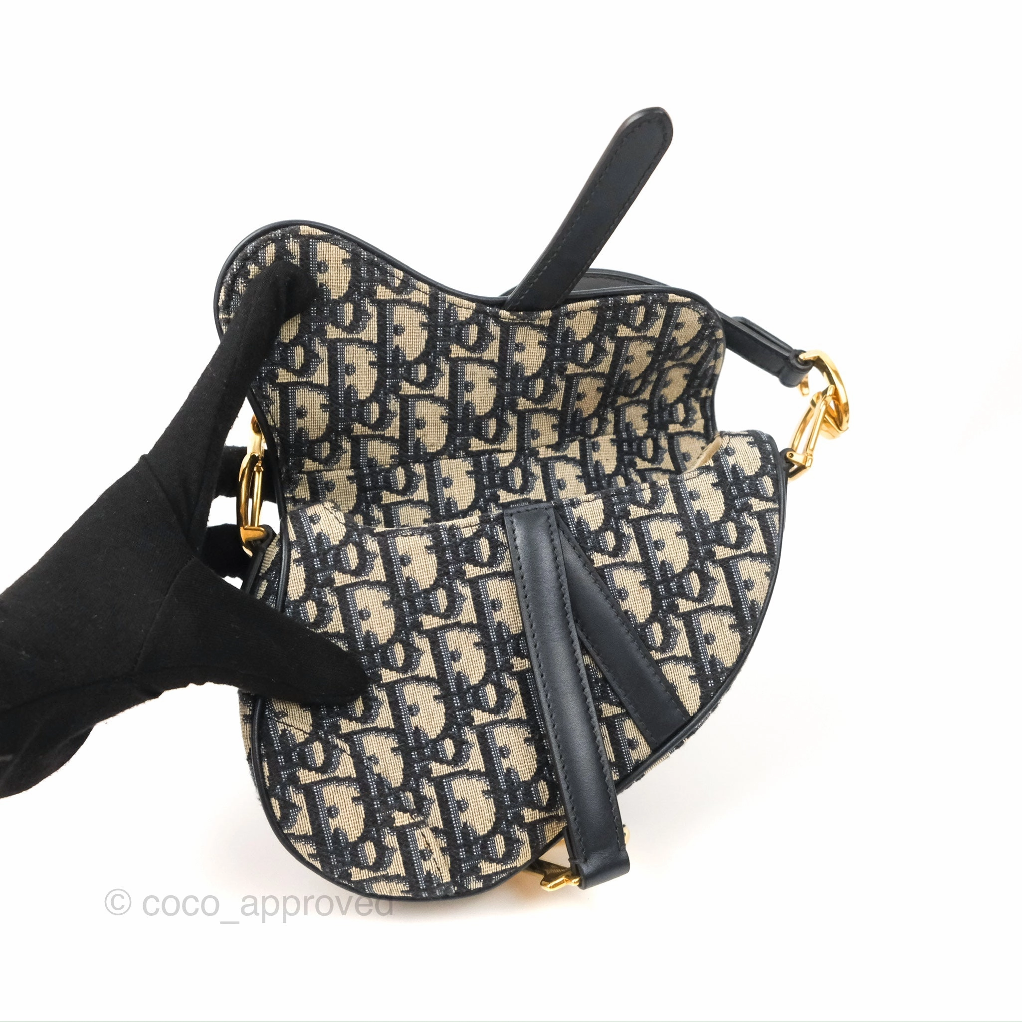 Christian Dior Mini Saddle Bag Blue Oblique Jacquard Gold Hardware