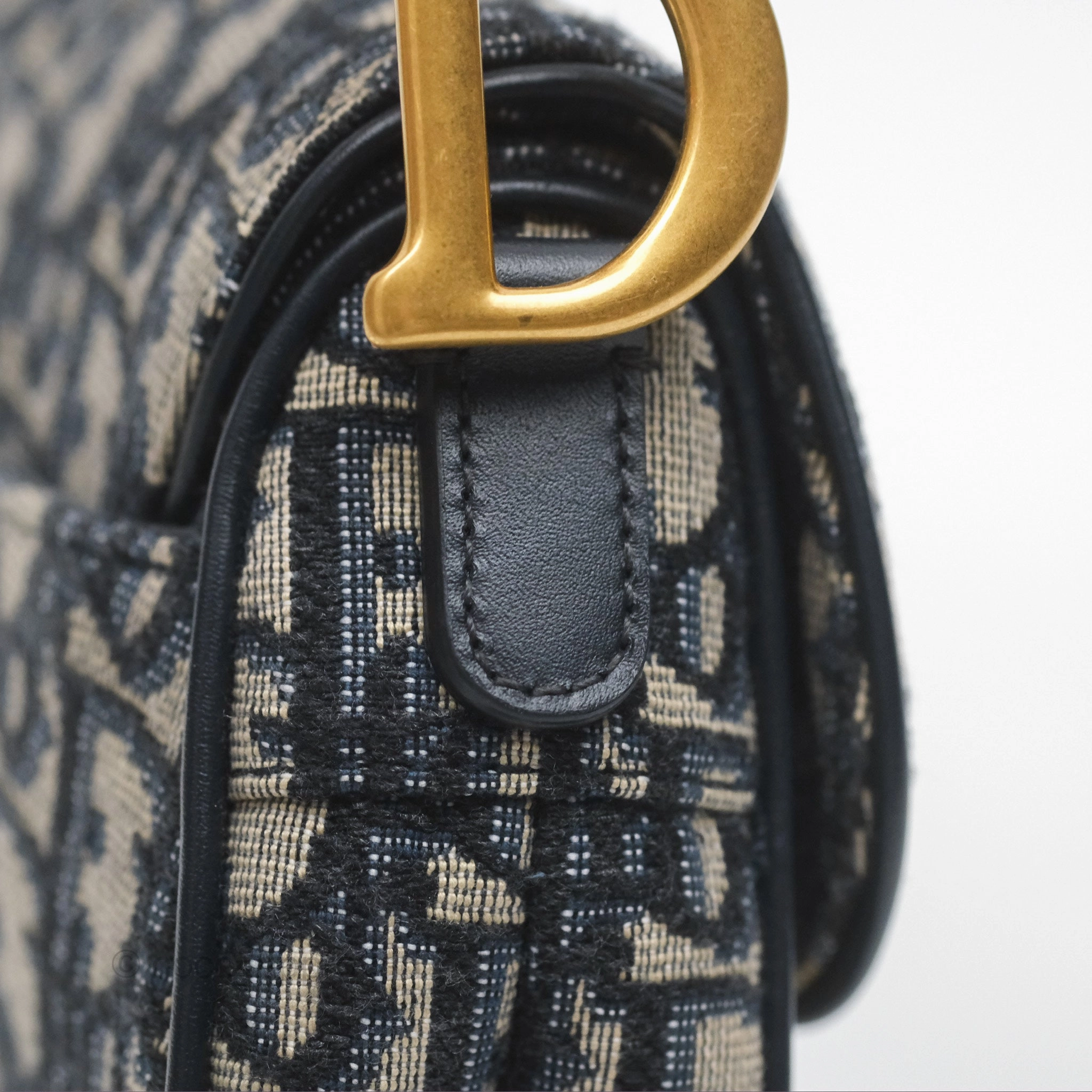 Christian Dior Mini Saddle Bag Blue Oblique Jacquard Gold Hardware