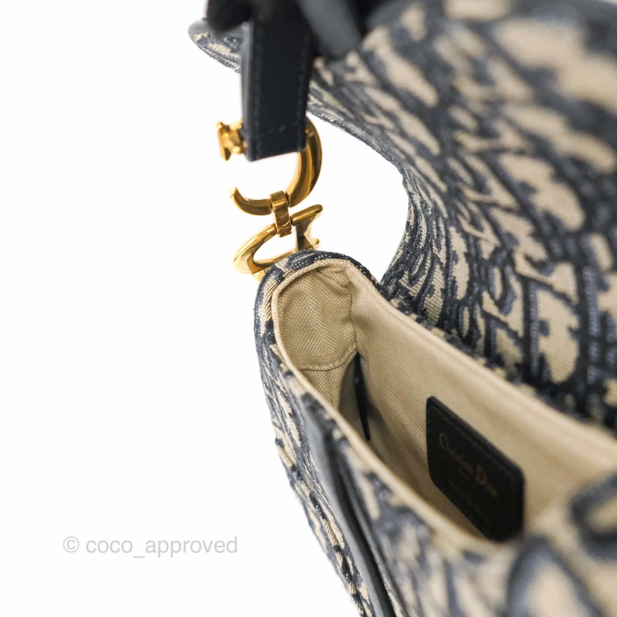 Christian Dior Mini Saddle Bag Blue Oblique Jacquard Gold Hardware