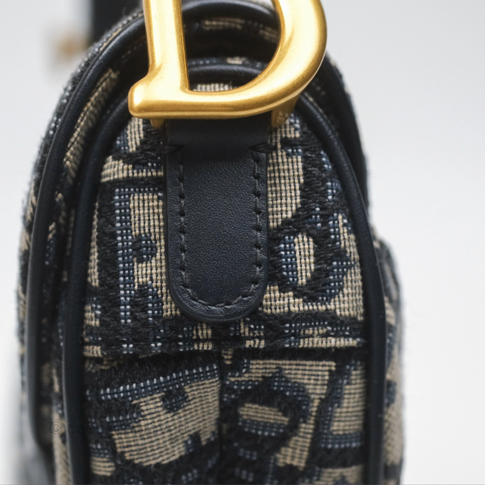 Christian Dior Mini Saddle Bag Blue Oblique Jacquard Gold Hardware