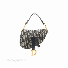 Christian Dior Mini Saddle Bag Blue Oblique Jacquard Gold Hardware