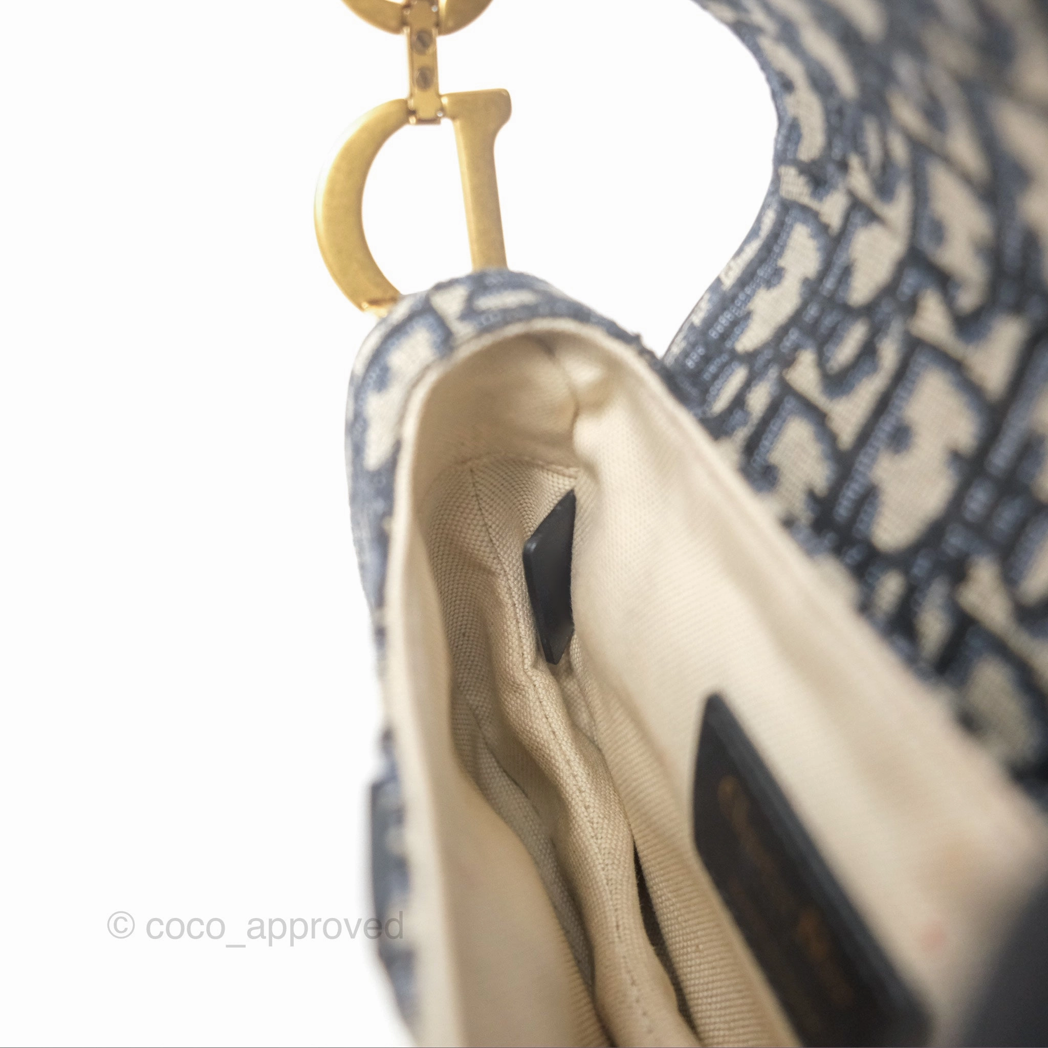 Christian Dior Mini Saddle Bag Blue Oblique Jacquard Gold Hardware