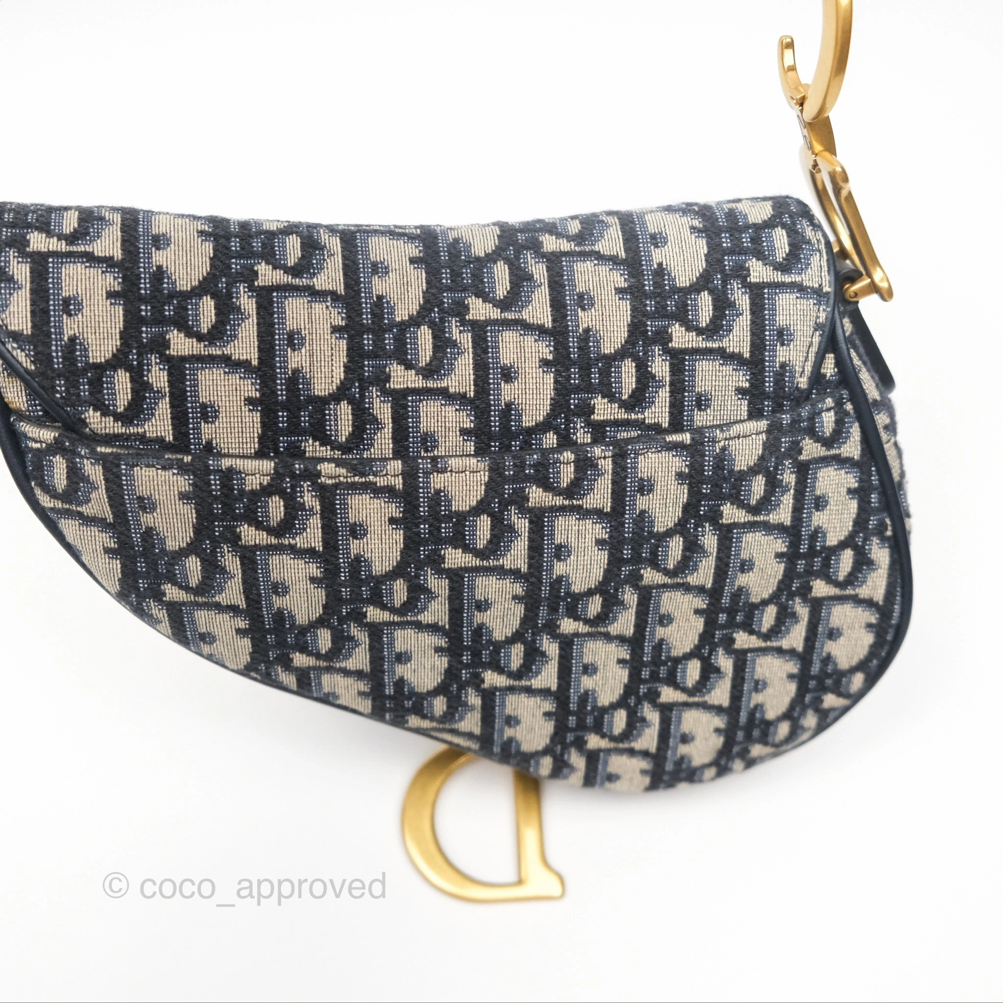 Christian Dior Mini Saddle Bag Blue Oblique Jacquard Gold Hardware