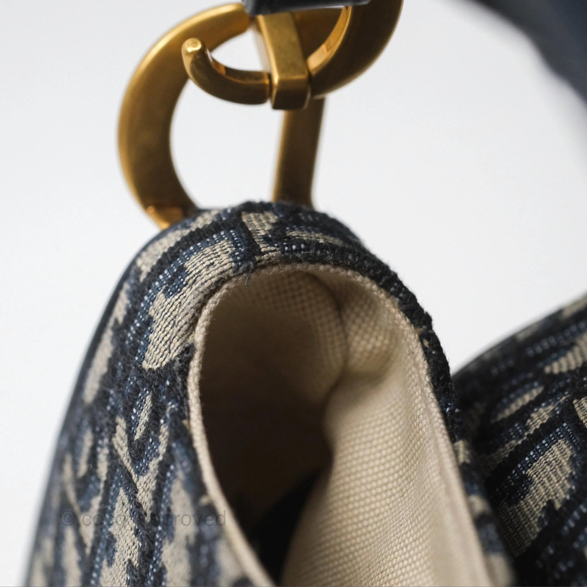 Christian Dior Mini Saddle Bag Blue Oblique Jacquard Gold Hardware